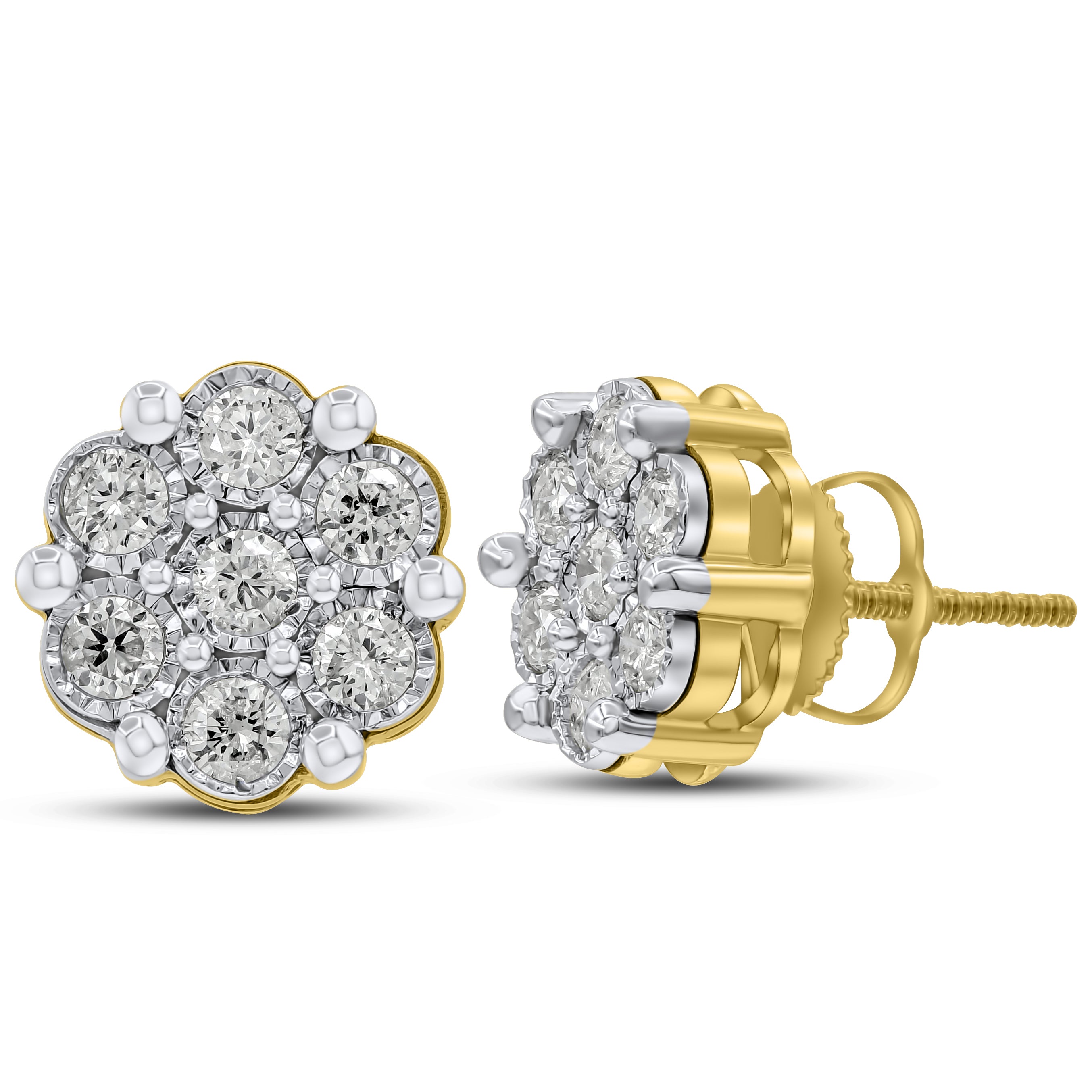 0.8 ct. Diamond 14K Yellow Gold Floret Cluster Stud Earrings