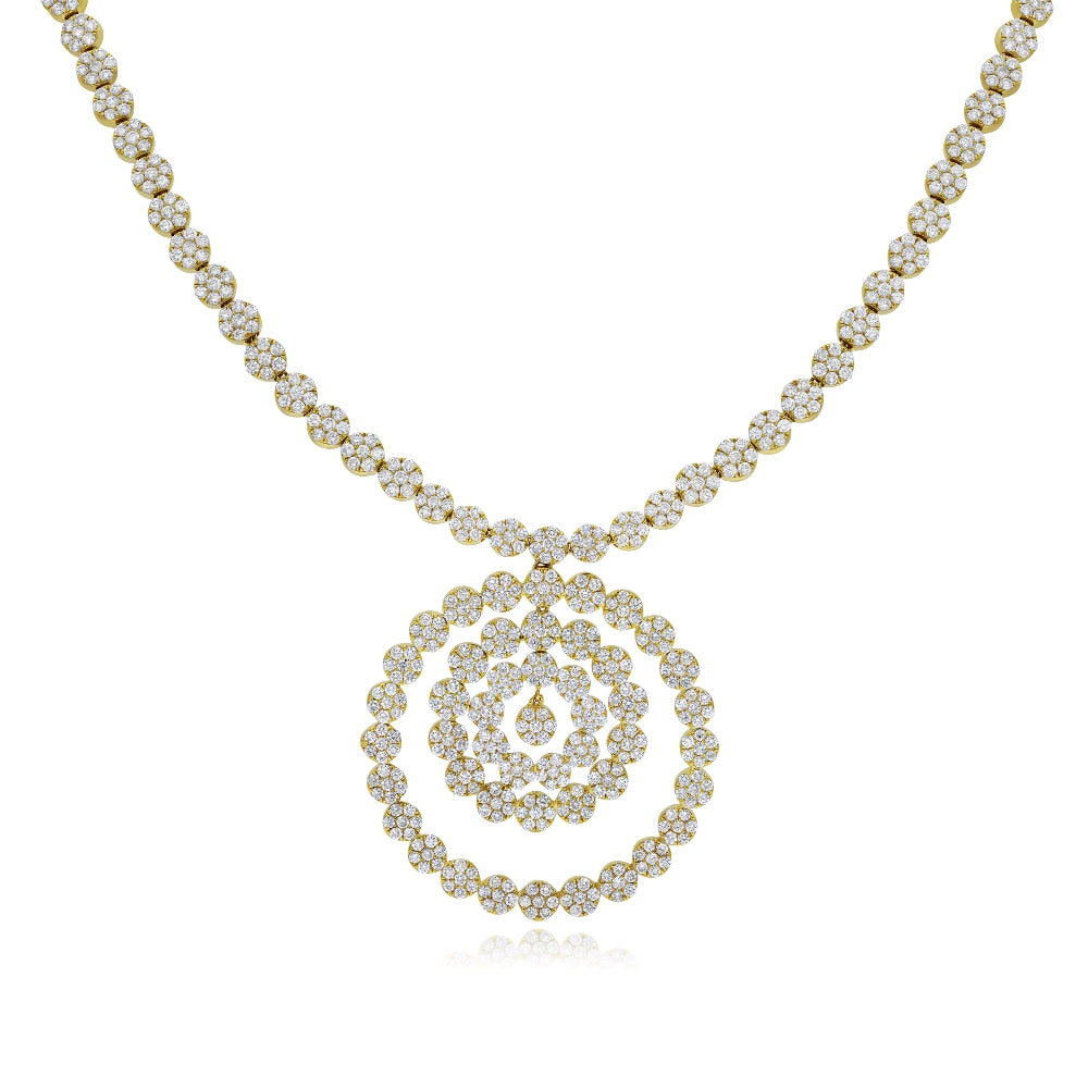 21.48 ct. Diamond 18K Yellow Gold Cluster Drop Necklace
