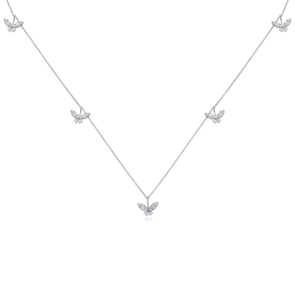 0.88 ct. Diamond 14K White Gold Butterfly Station Necklace 18"
