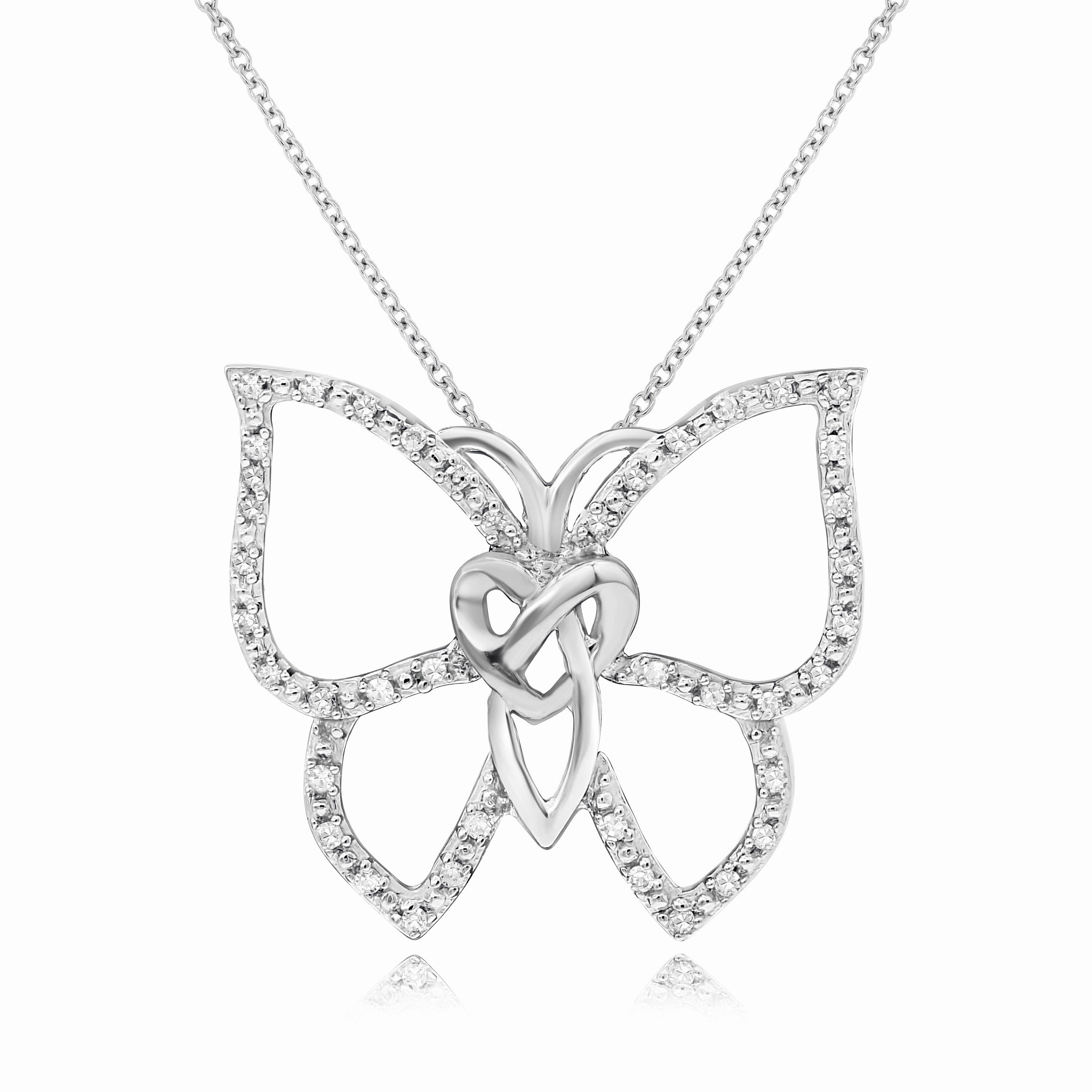 0.1 ct. Diamond 14K White Gold Butterfly Heart Pendant