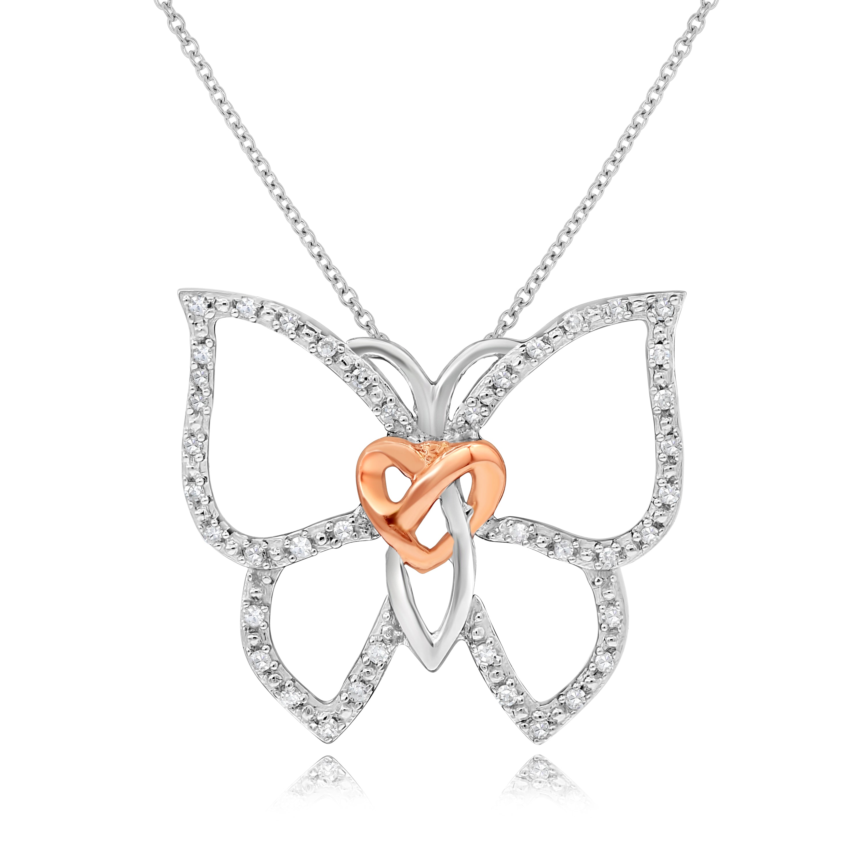 0.11 ct. Diamond 14K Two Tone Gold Butterfly Heart Pendant