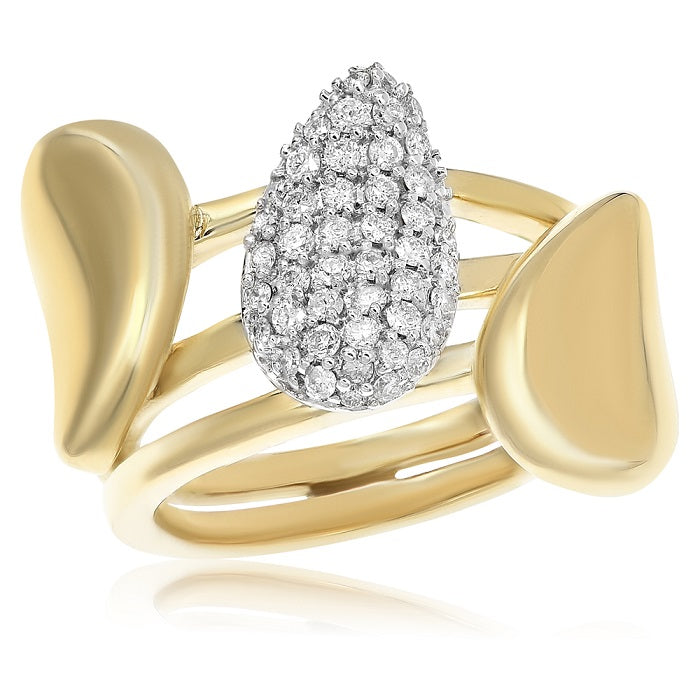 0.4 ct. Diamond 14K Yellow Gold Pave Teardrop Triple Row Band