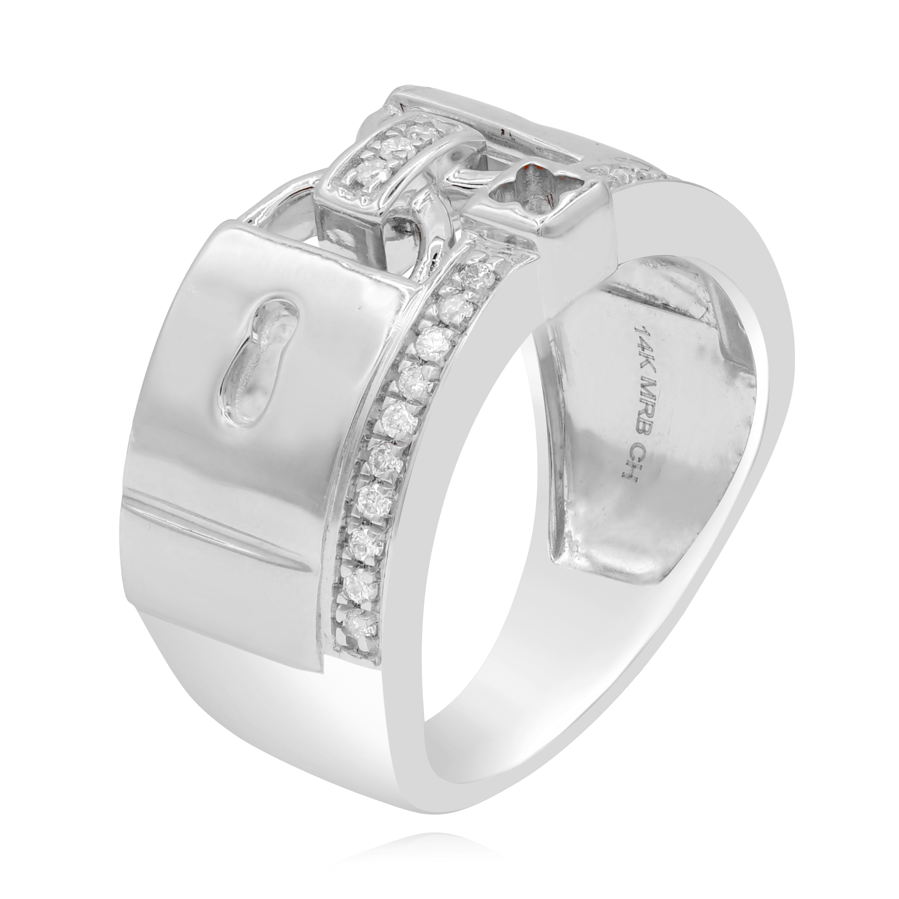 0.14 ct. Diamond 14K White Gold 3D Key to Your Heart Lock Ring