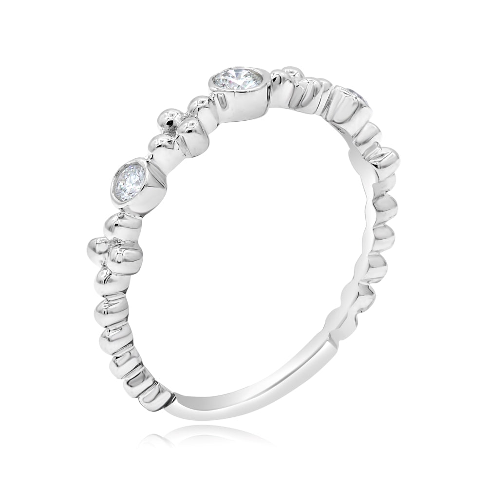 0.18 ct. Diamond 14K White Gold Bezel Pave Pod Ring