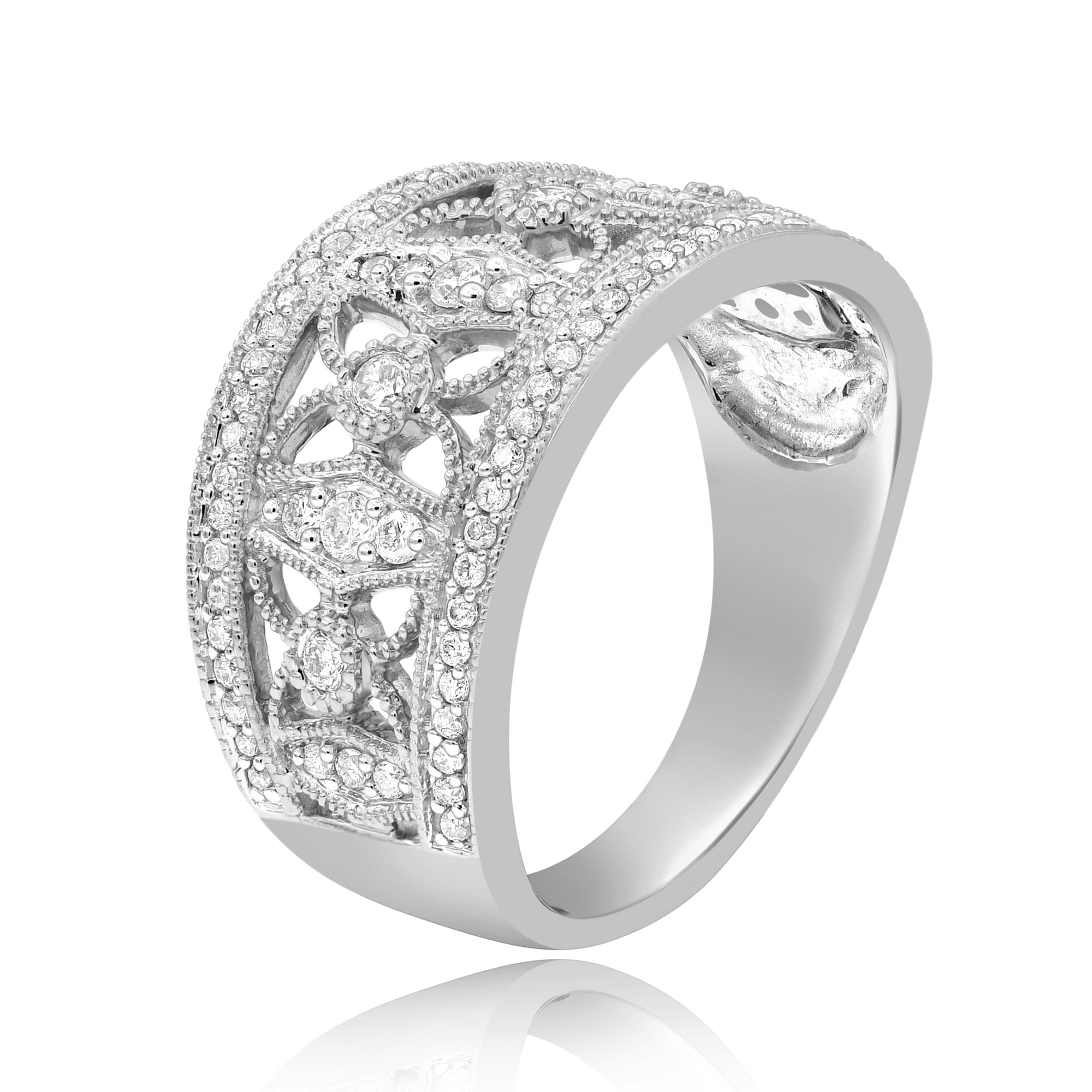 0.51 ct. Diamond 14K White Gold Openwork Wide Filigree Ring