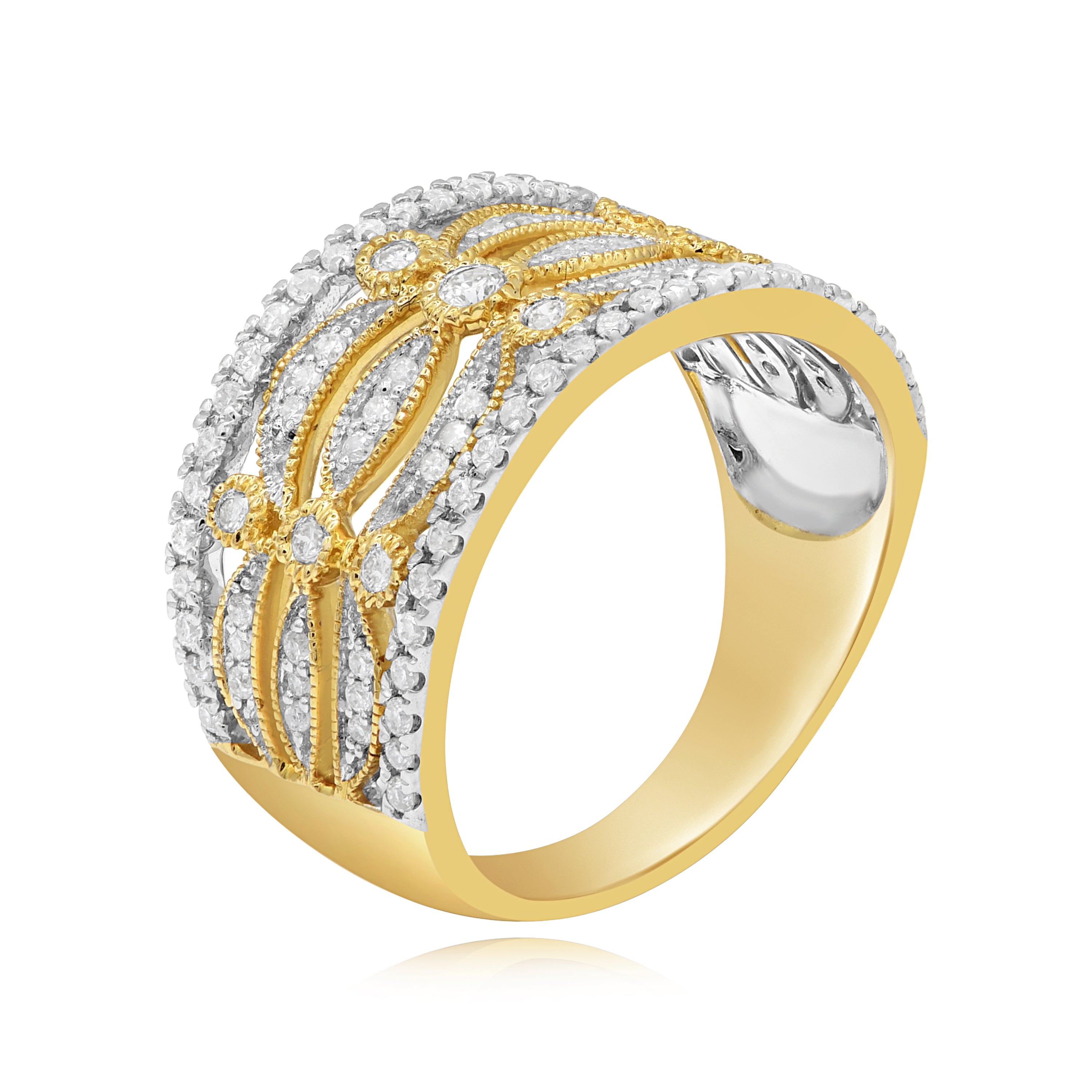 0.55 ct Diamond 14K Yellow Gold Multi Row Filgree Milgrain Band