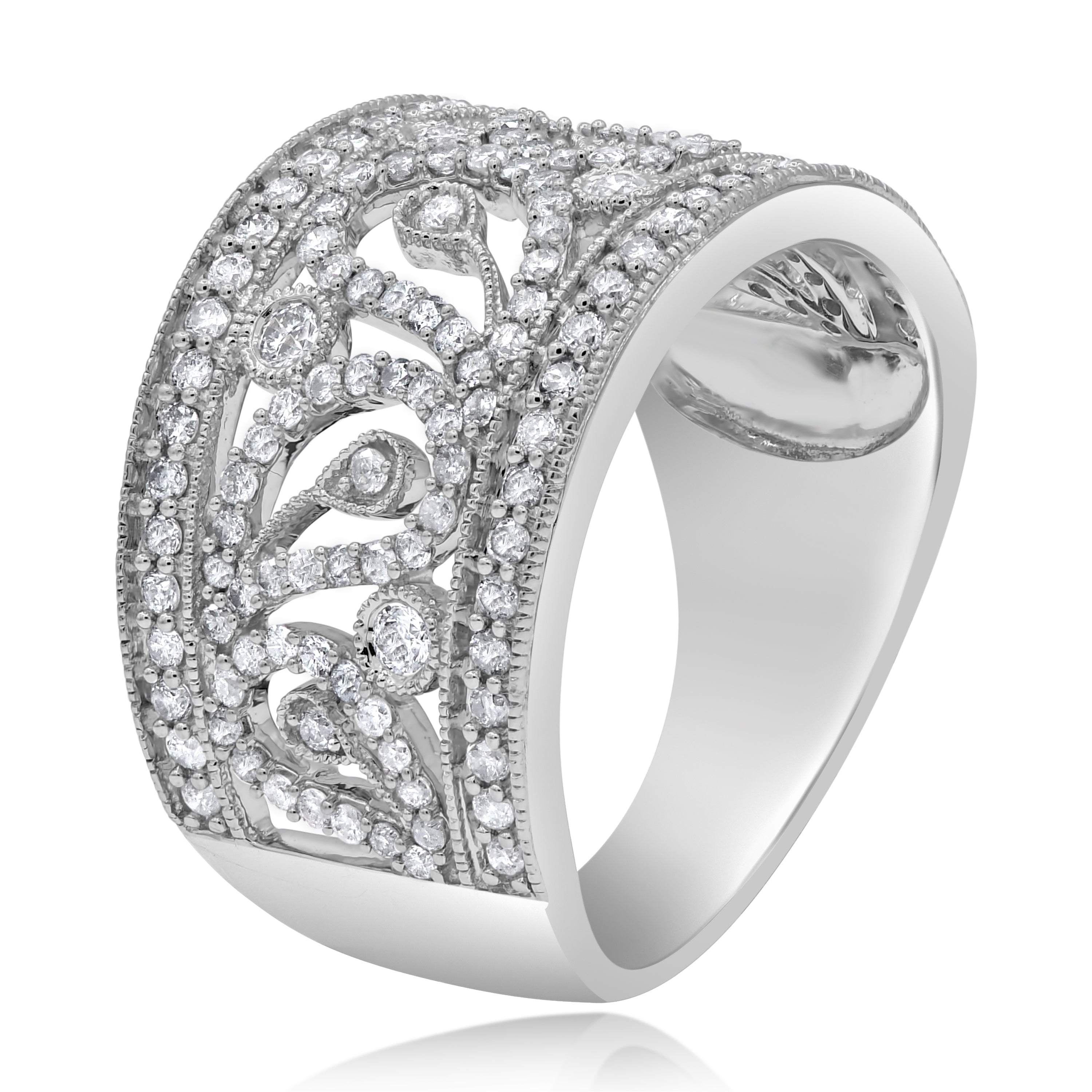 0.86 ct. Diamond 14K White Gold Openwork Wide Filigree Ring