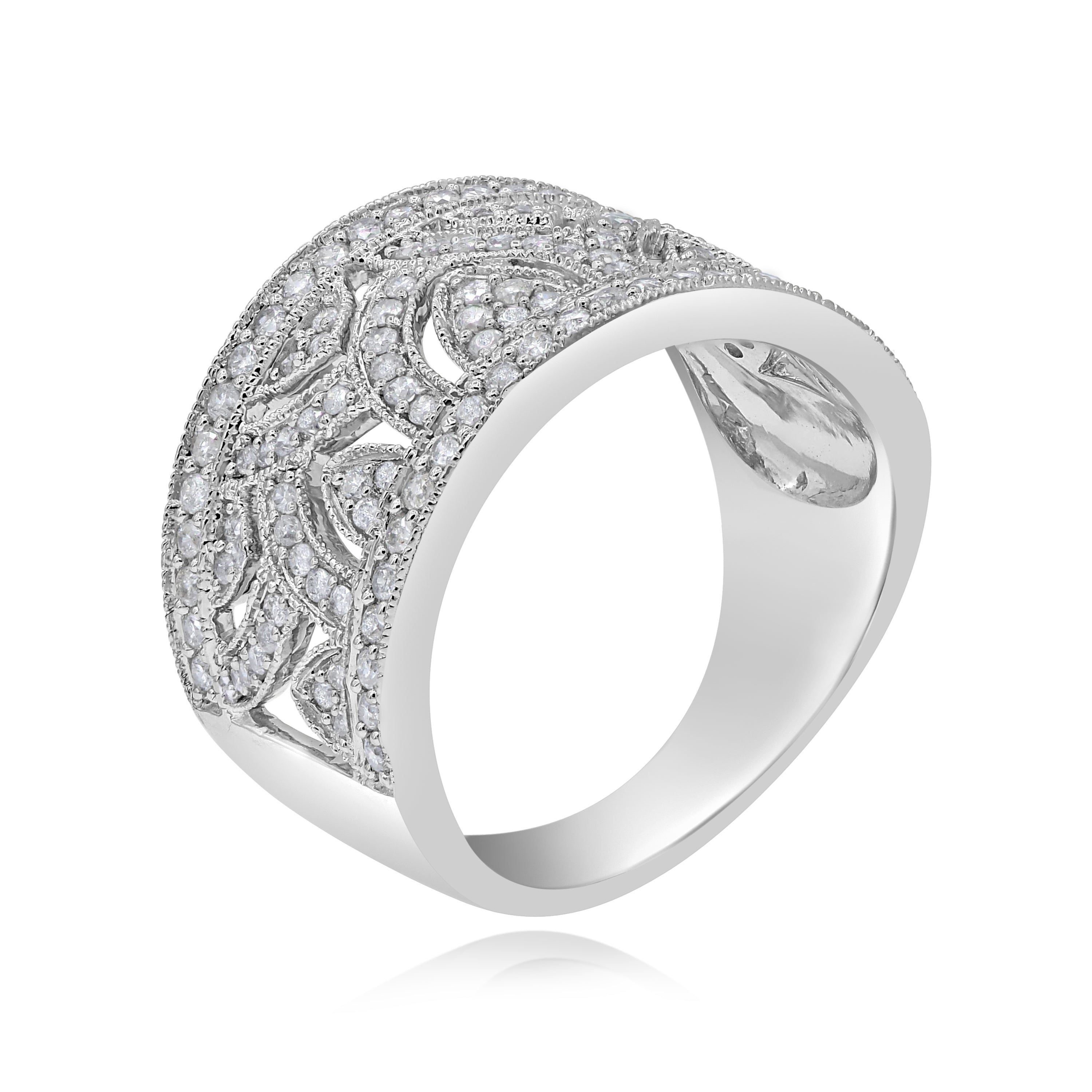 0.75 ct. Diamond 14K White Gold Openwork Wide Filigree Ring