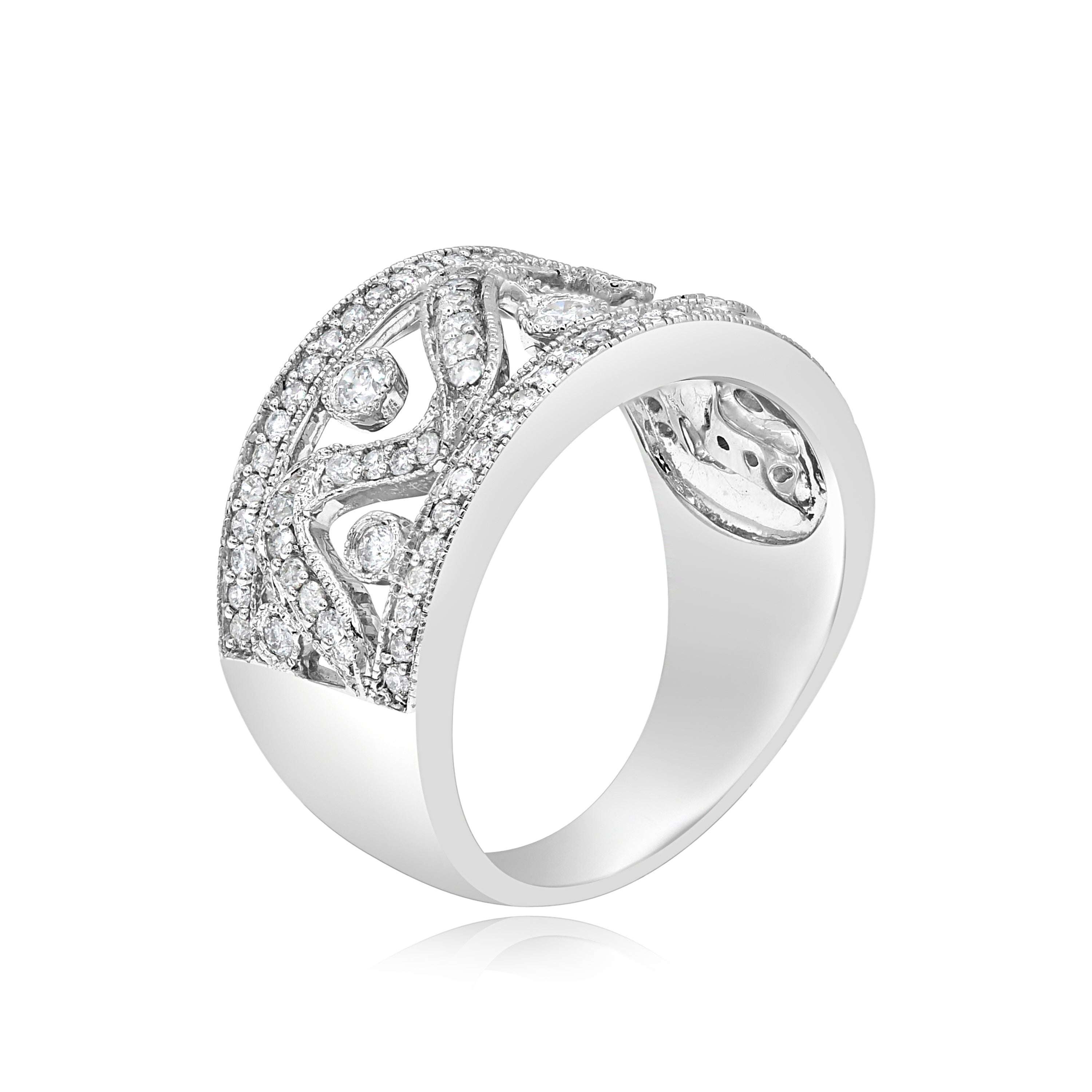 0.68 ct. Diamond 14K White Gold Openwork Wide Filigree Ring