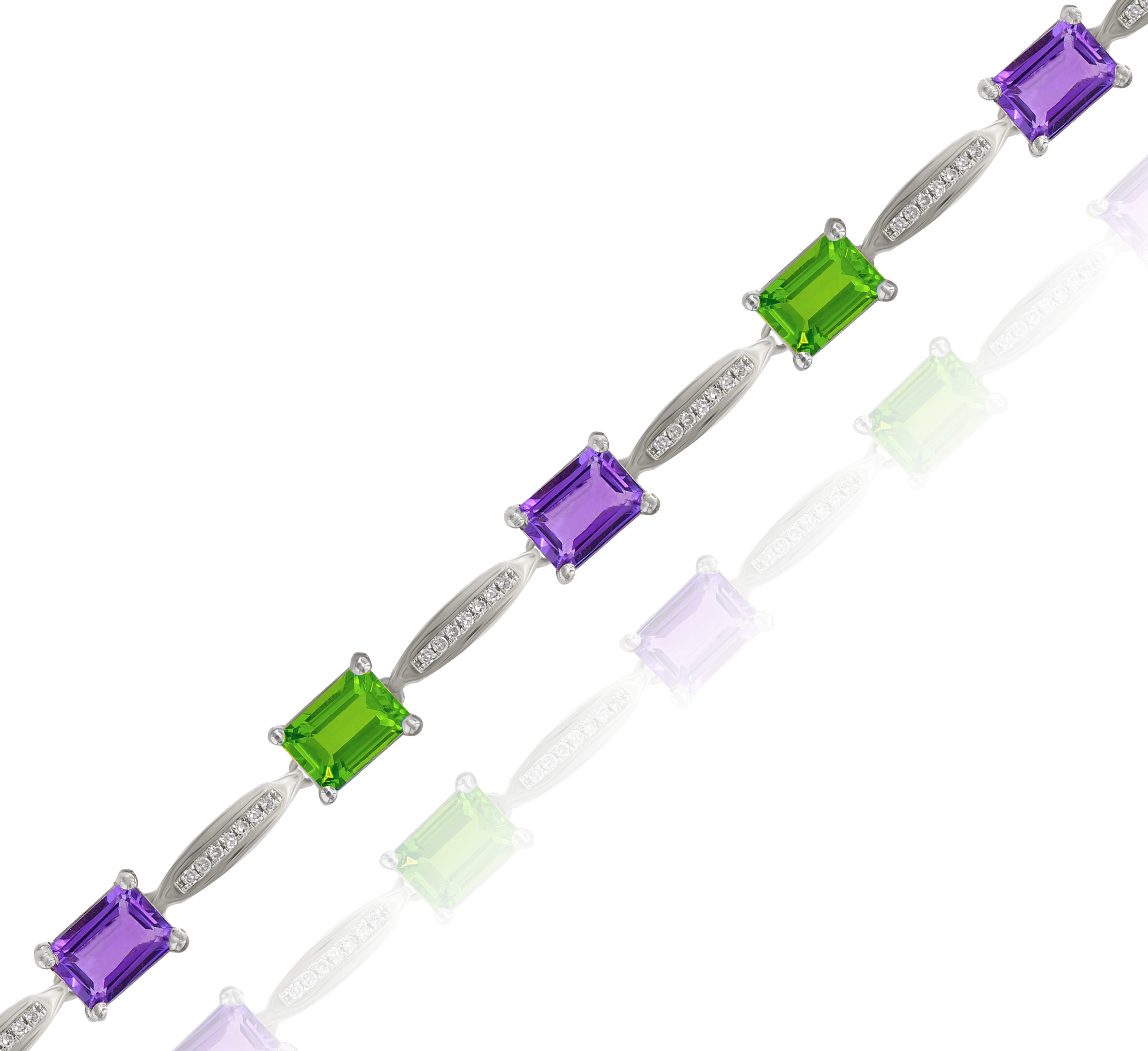 4.06 ct. Amethyst, 4.65 ct. Peridot & 0.23 ct. Diamond 14K White Gold Link Bracelet