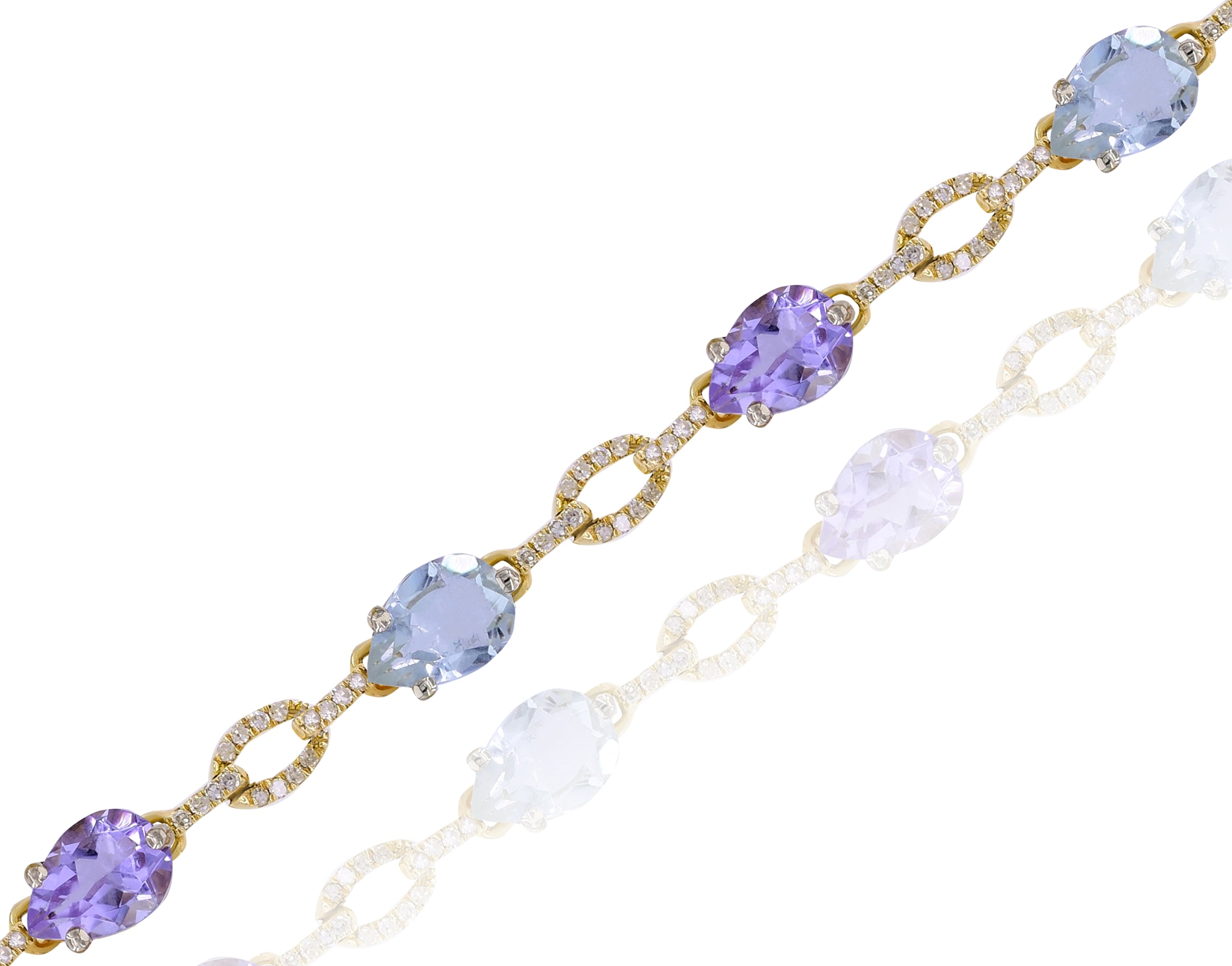 5.84 ct. Amethyst & 0.49 ct. Diamond 14K Yellow Gold Link Bracelet