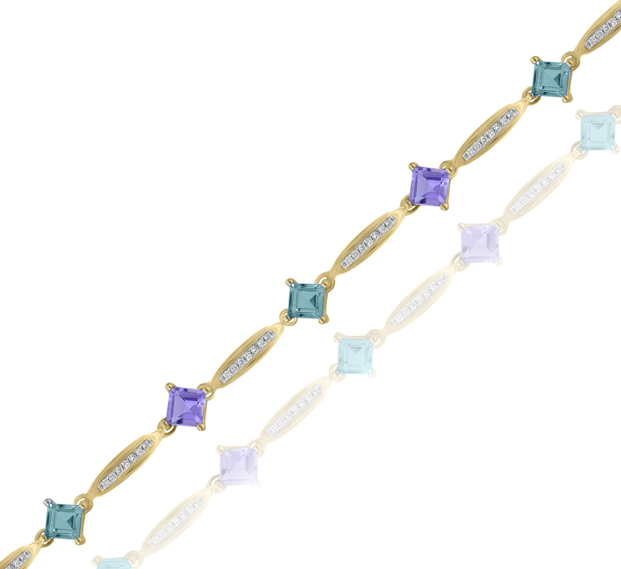 3 ct. Amethyst & 0.22 ct. Diamond 14K Yellow Gold Link Bracelet