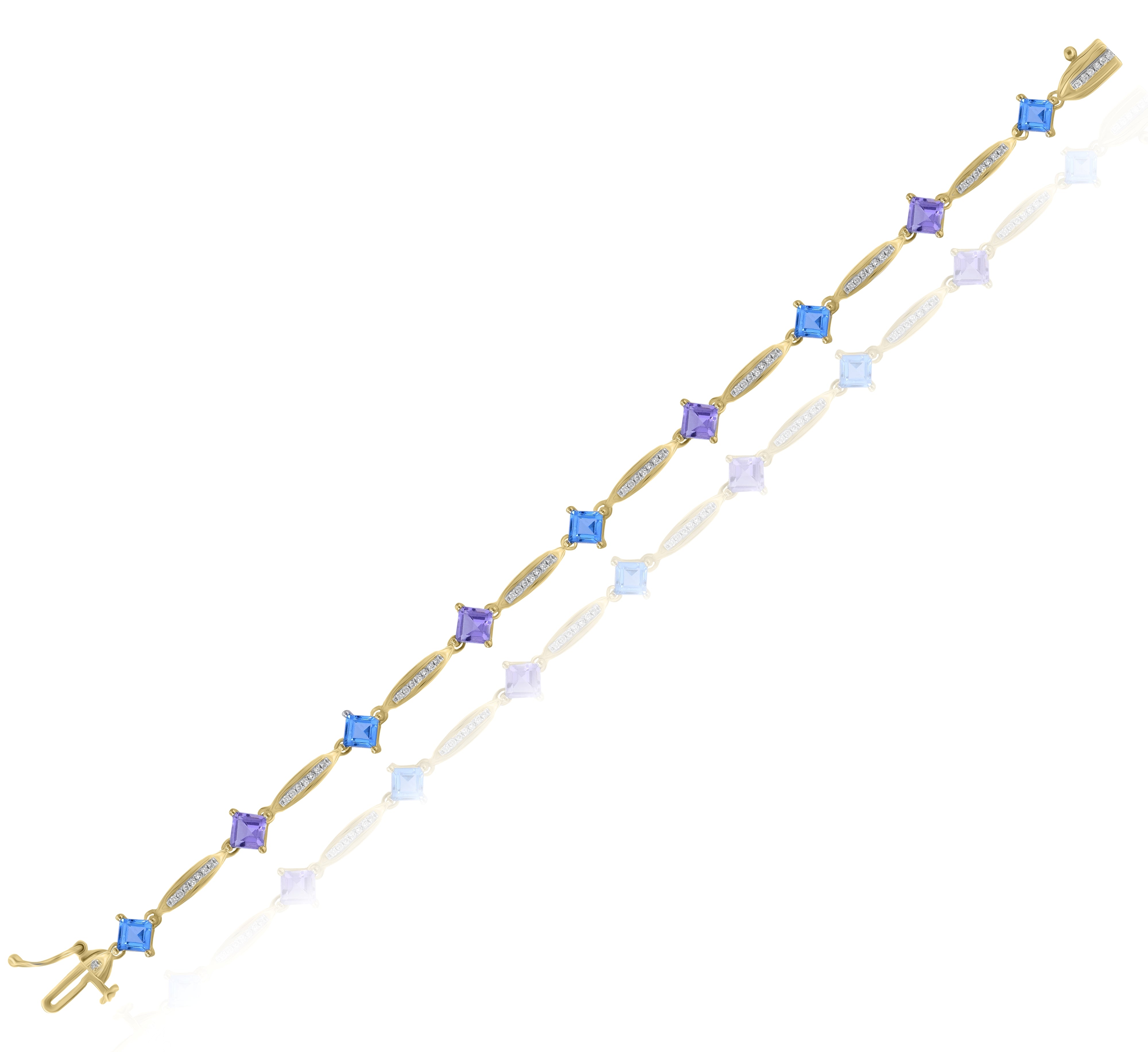 2 ct. Amethyst, 2 ct. Topaz & 0.25 ct. Diamond 14K Yellow Gold Link Bracelet