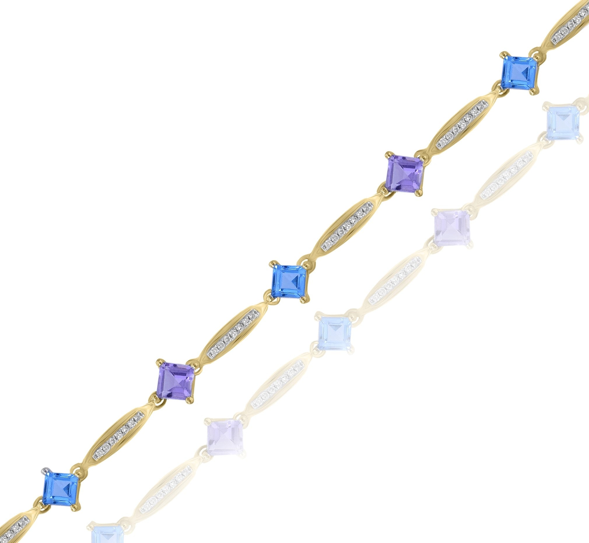 2 ct. Amethyst, 2 ct. Topaz & 0.25 ct. Diamond 14K Yellow Gold Link Bracelet
