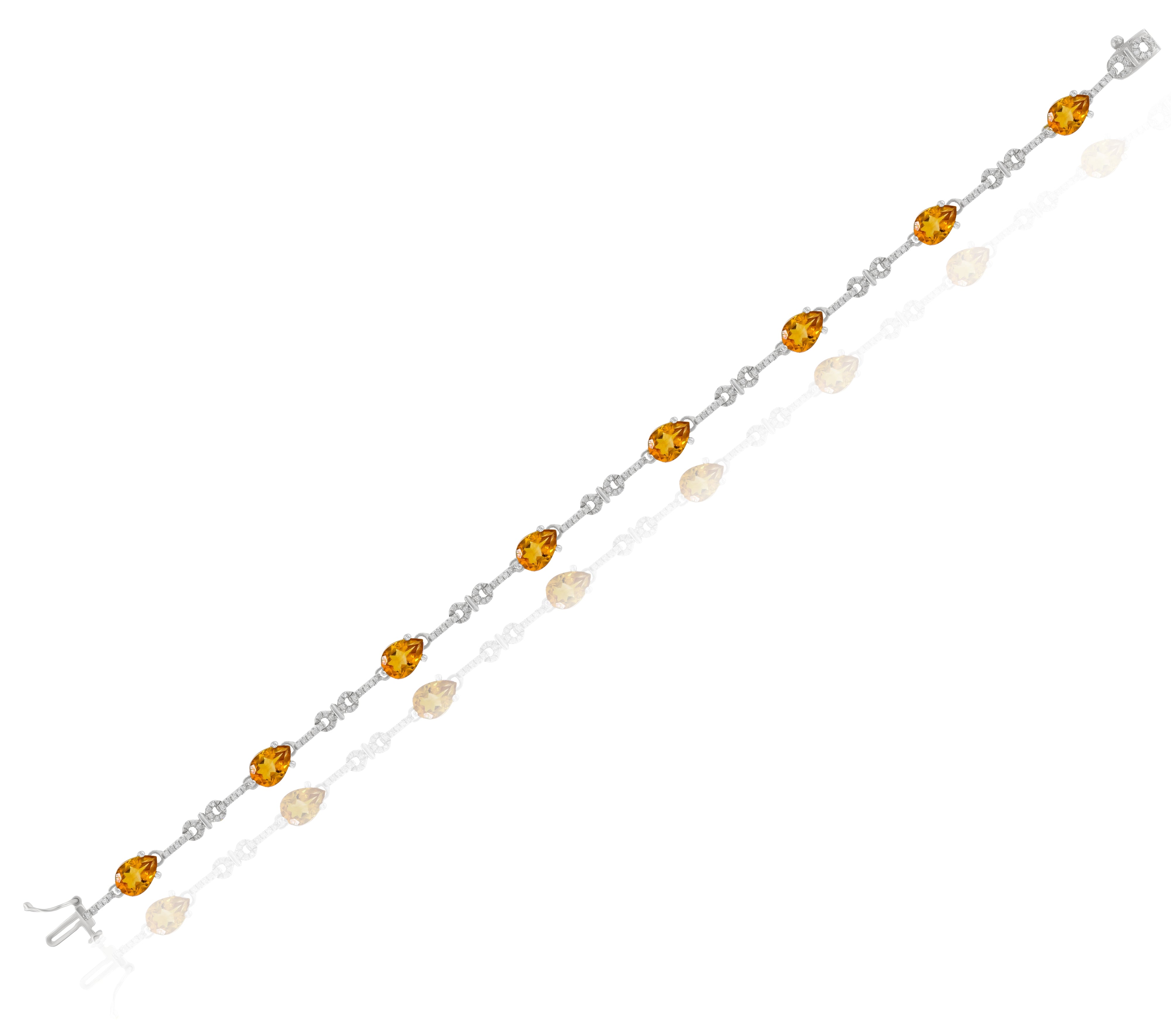 4.9 ct. Citrine & 0.4 ct. Diamond 14K White Gold Link Bracelet