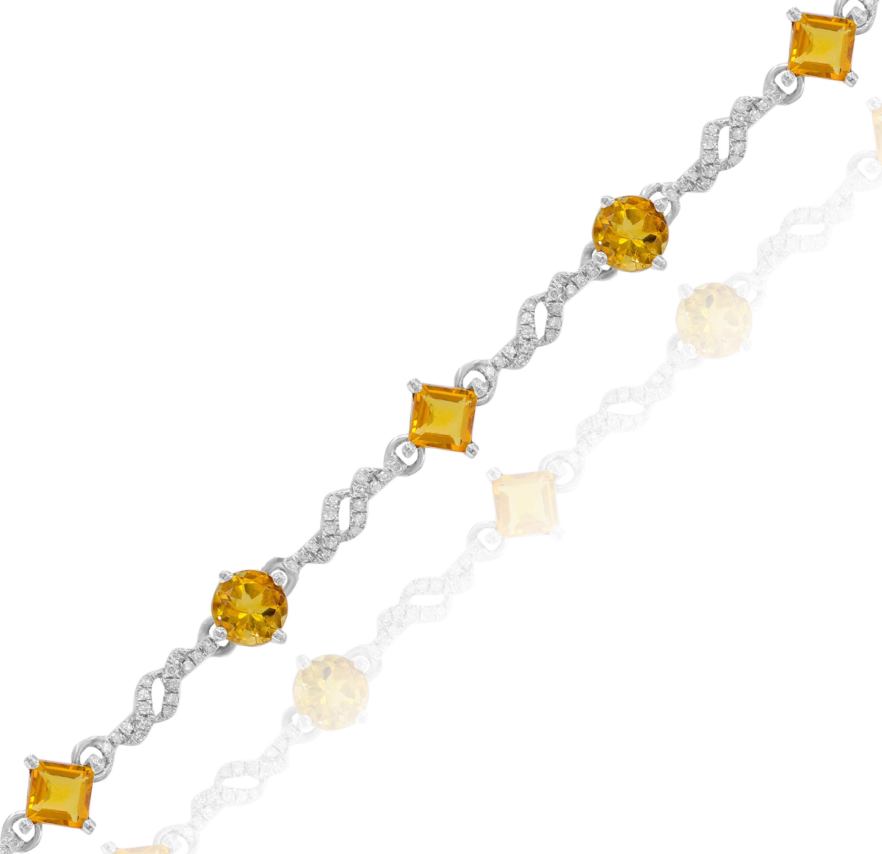 4 ct. Citrine & 0.4 ct. Diamond 14K White Gold Wave Link Bracelet