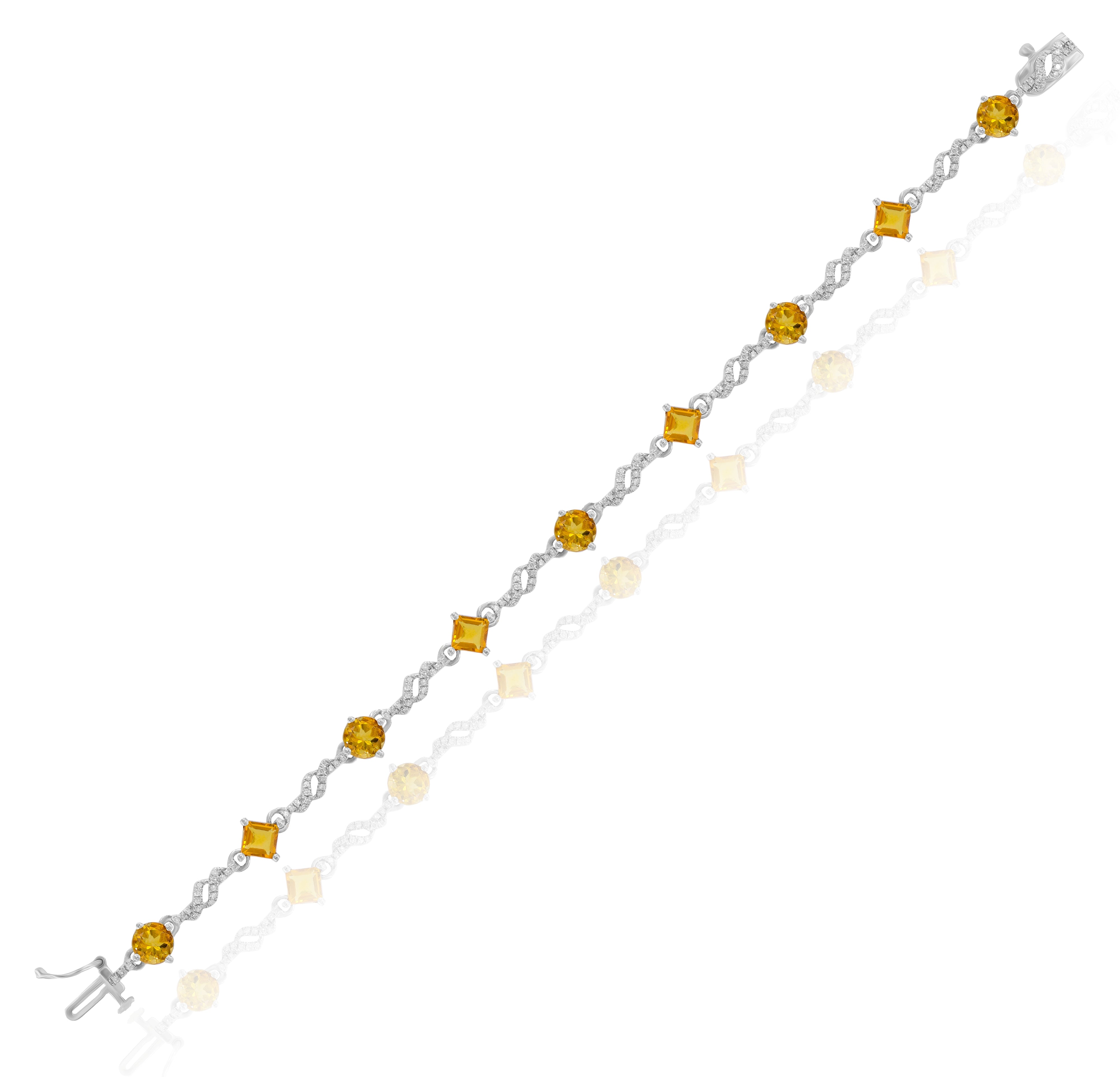 4 ct. Citrine & 0.4 ct. Diamond 14K White Gold Wave Link Bracelet