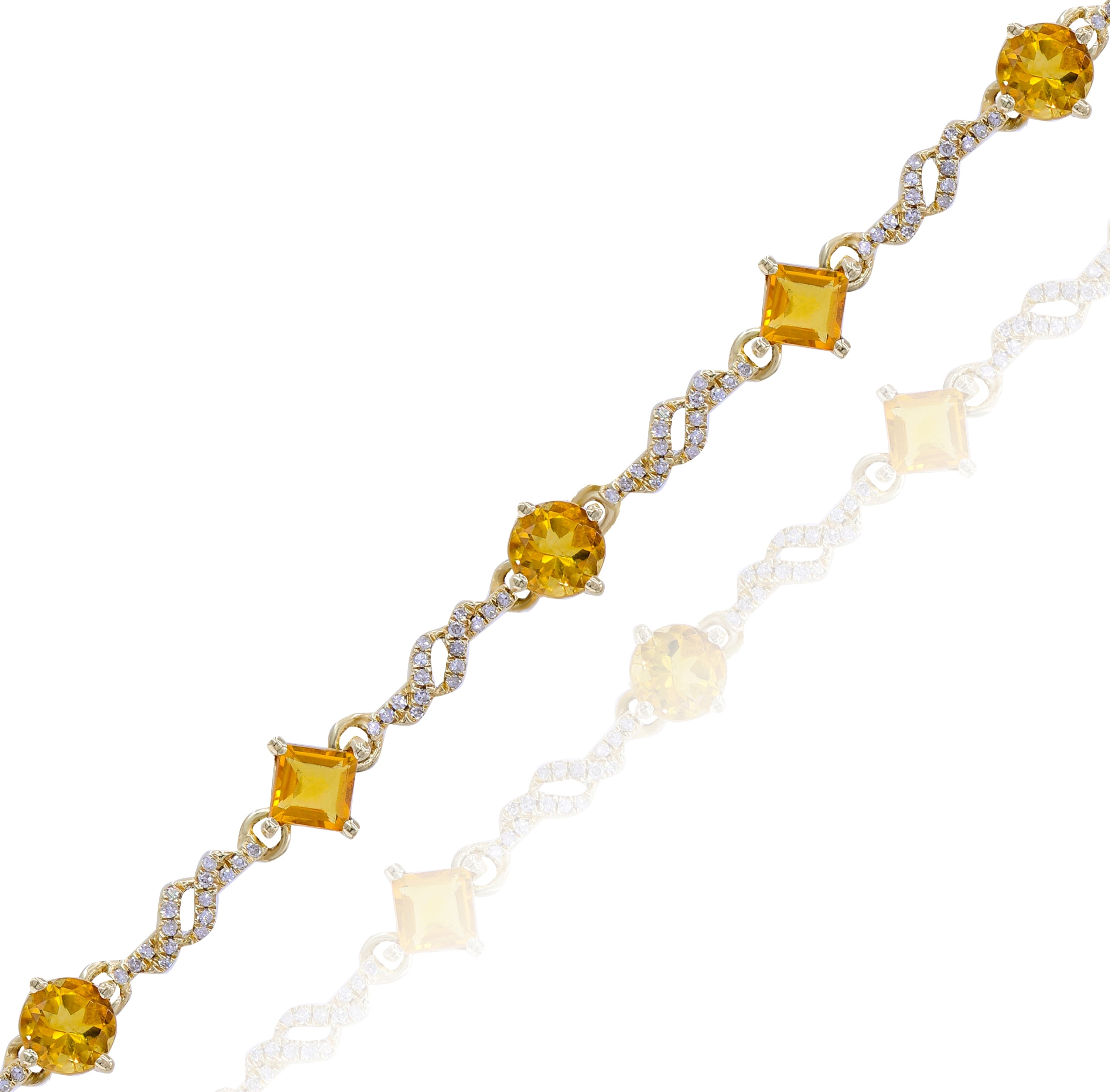 3.95 ct. Citrine & 0.4 ct. Diamond 14K Yellow Gold Wave Link Bracelet