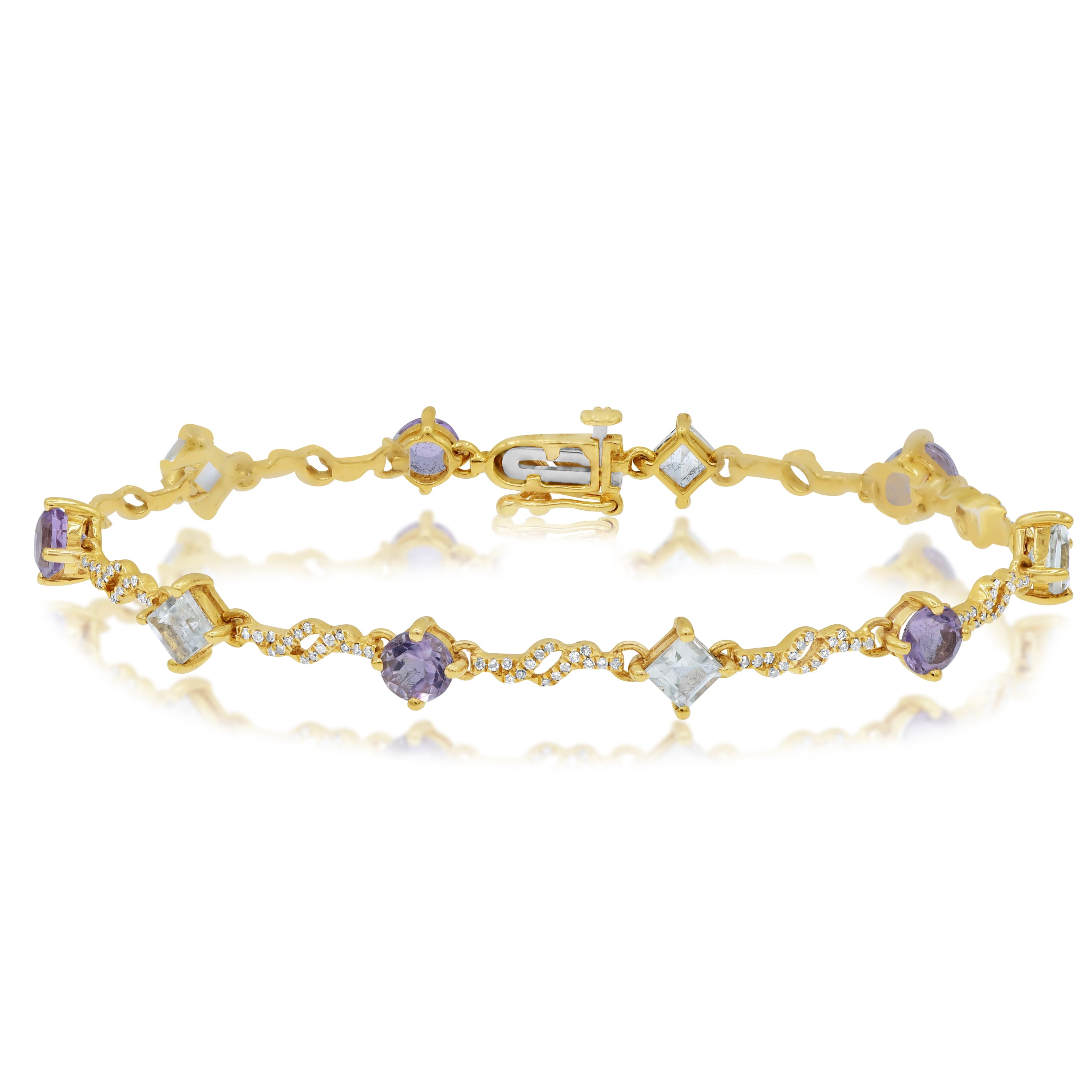 3.37 ct. Topaz & 1.47 ct. Amethyst with 0.44 ct. Diamond 14K Yellow Gold Bracelet