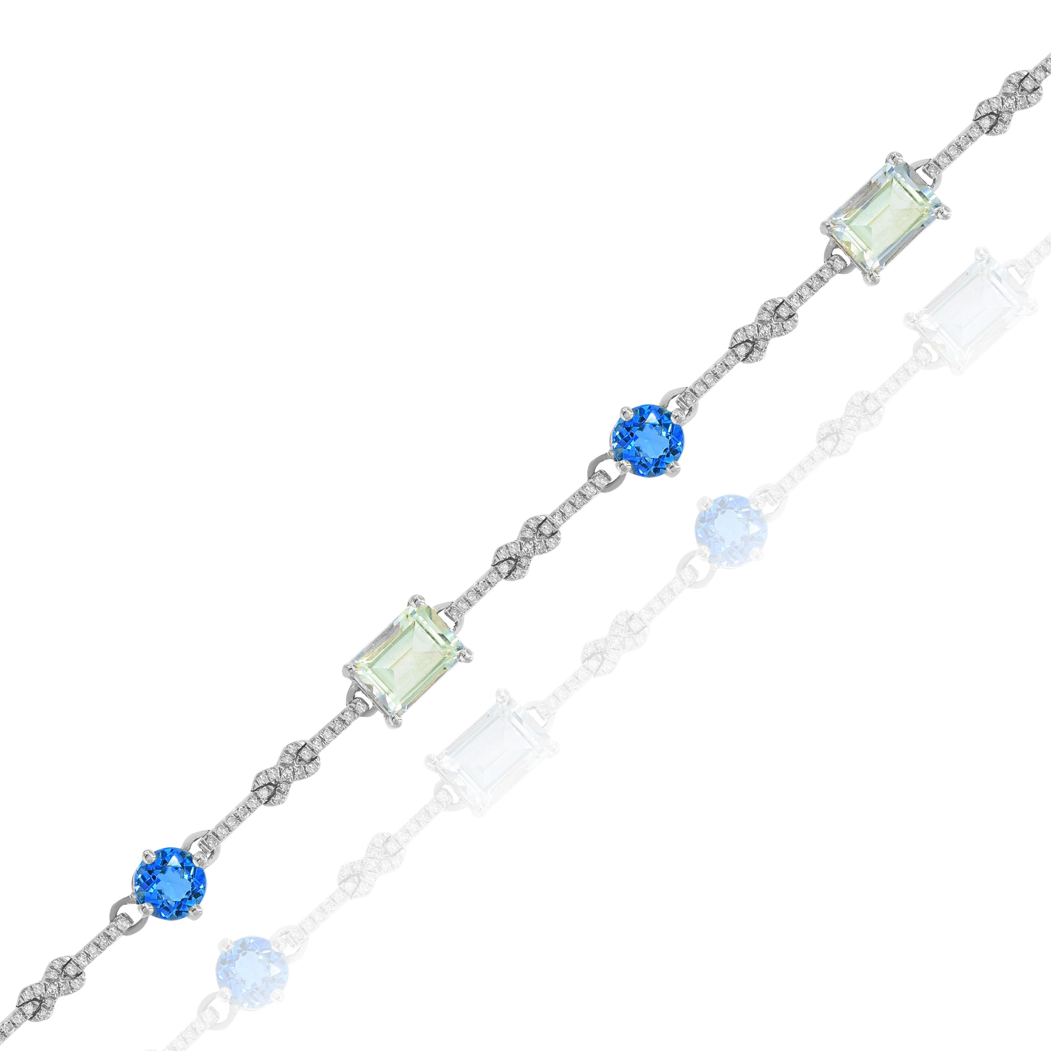 2.09 ct. Topaz & 4.17 ct. Amethyst with 0.43 ct. Diamond 14K White Gold Bracelet