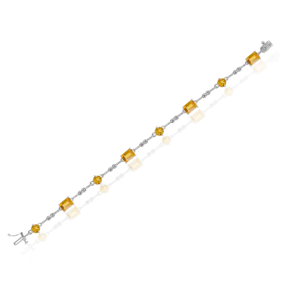 7.42 ct. Citrine & 0.43 ct. Diamond 14K White Gold Link Bracelet