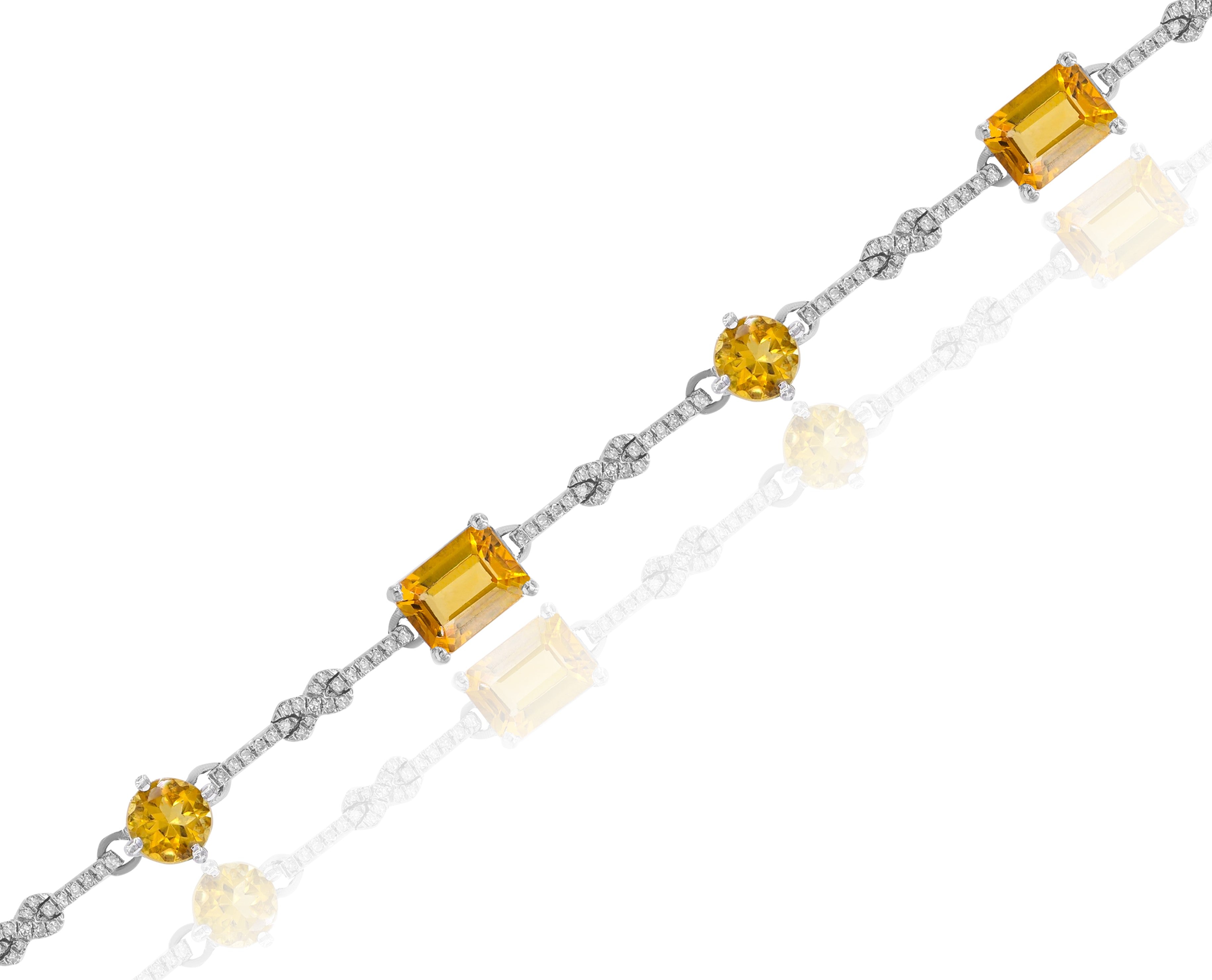 7.42 ct. Citrine & 0.43 ct. Diamond 14K White Gold Link Bracelet