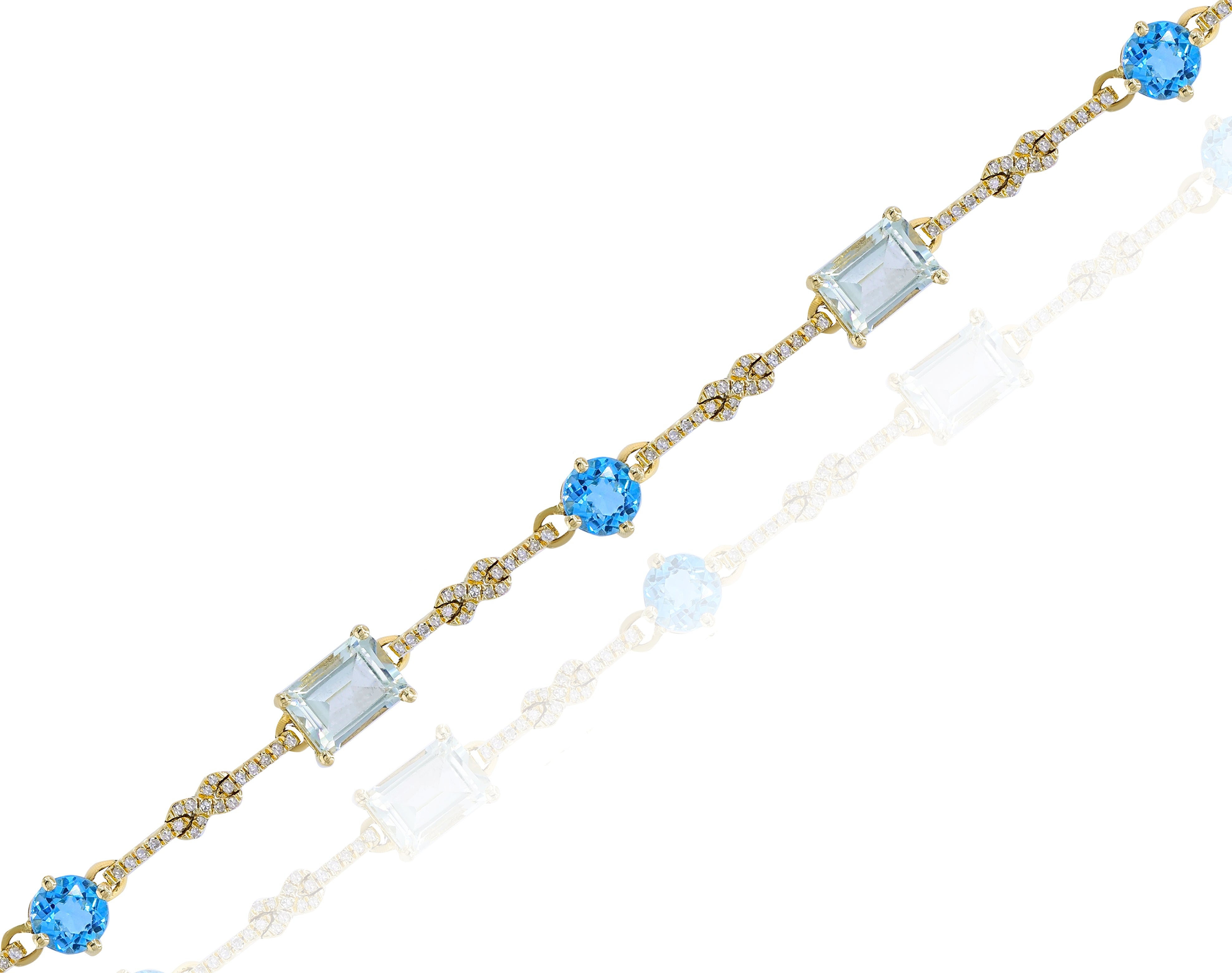 2.38 ct. Topaz & 3.81 ct. Amethyst with 0.4 ct. Diamond 14K Yellow Gold Bracelet