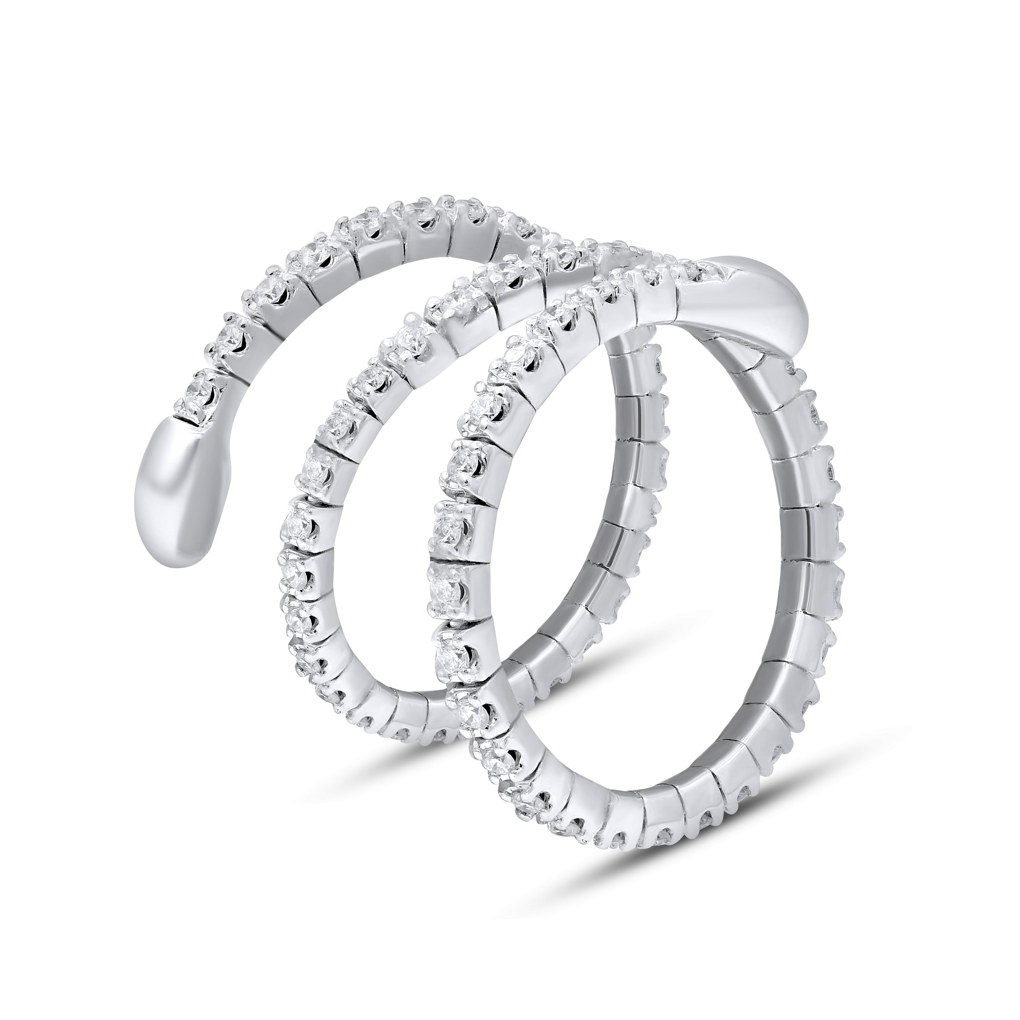 0.76 ct. Diamond 18K White Gold Pave Spiral Flexible Ring