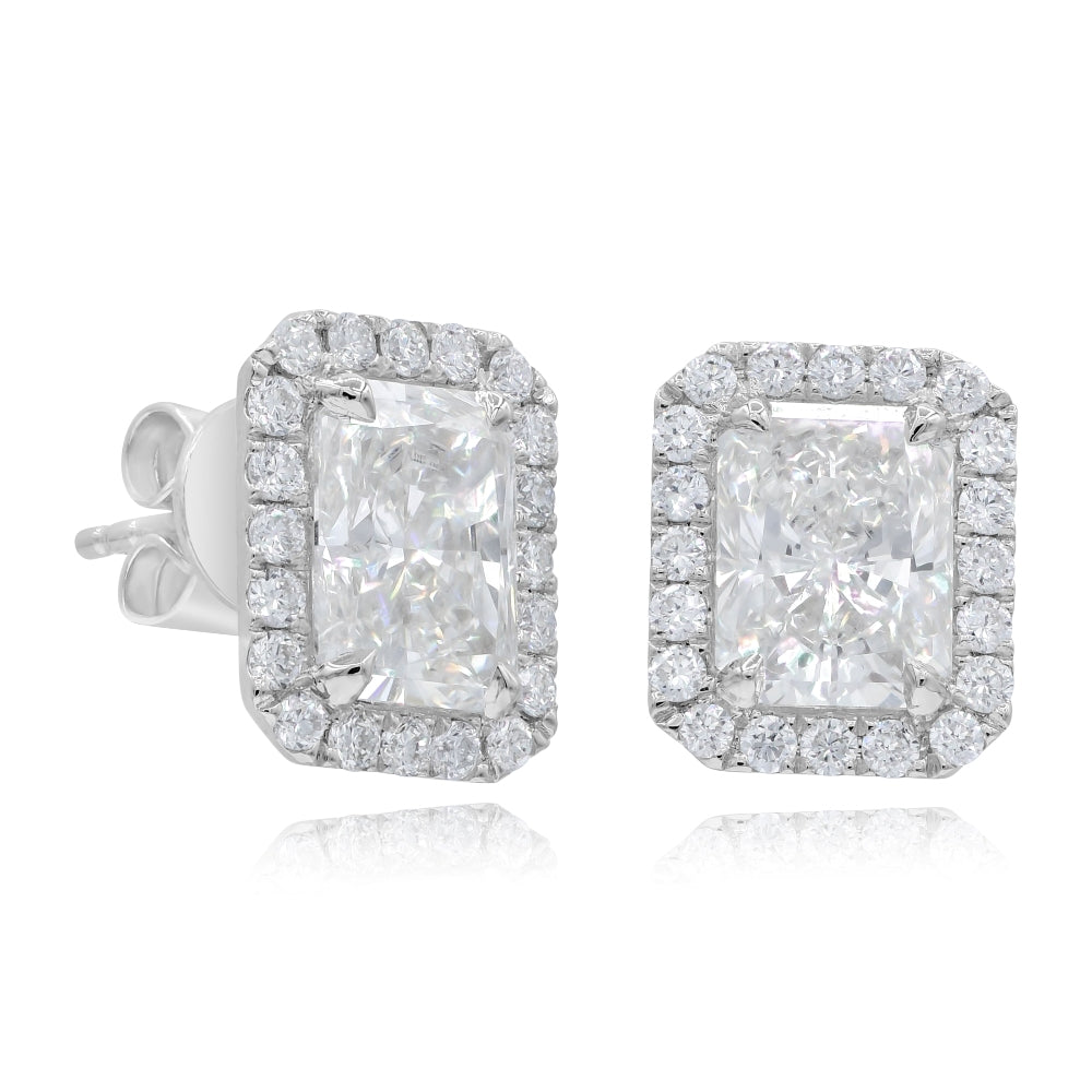 3.59 ct. Diamond 14K White Gold Halo Stud Earrings