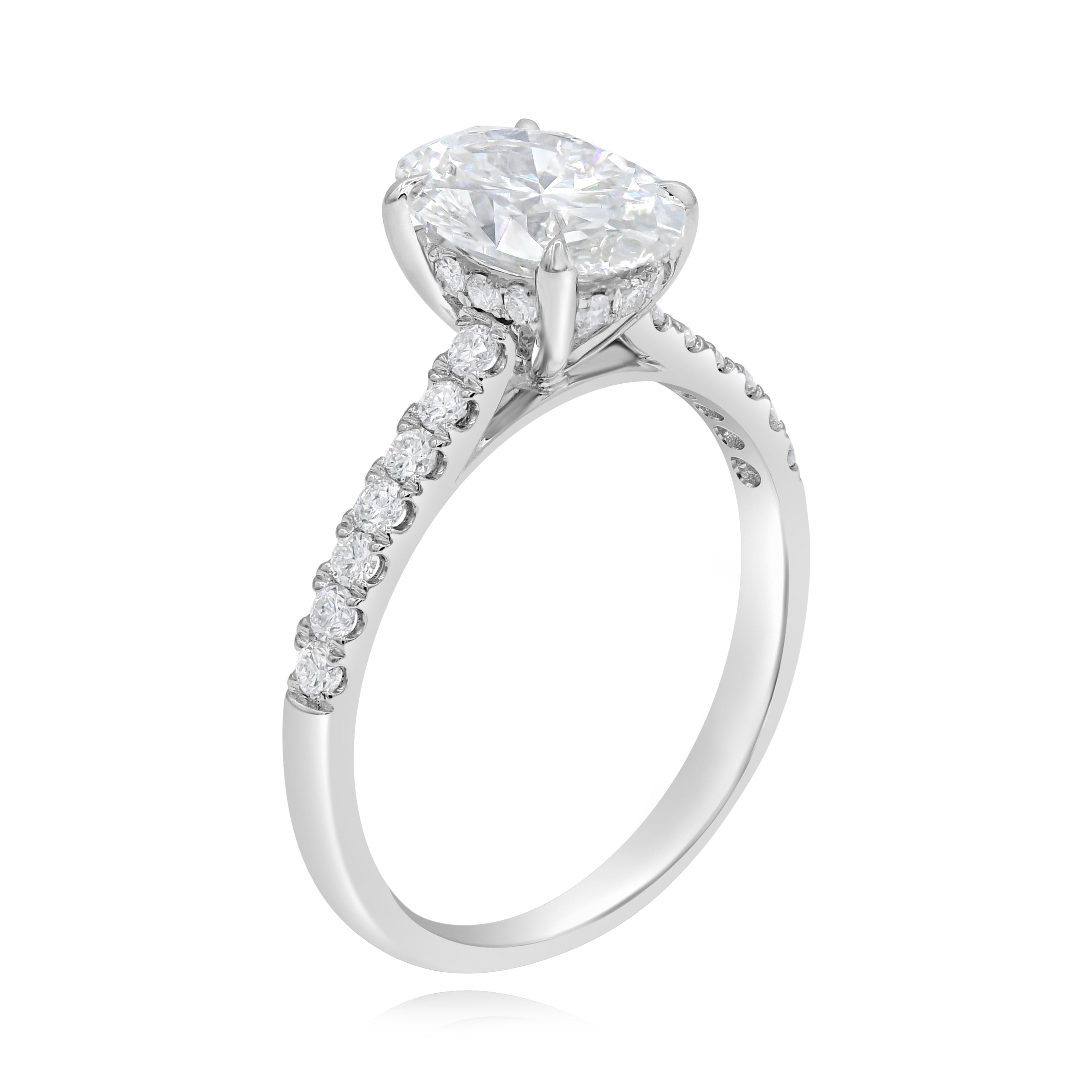 2.12 ct. Lab-Grown Diamond 14K White Gold Oval Classic Hidden Halo Pave Ring