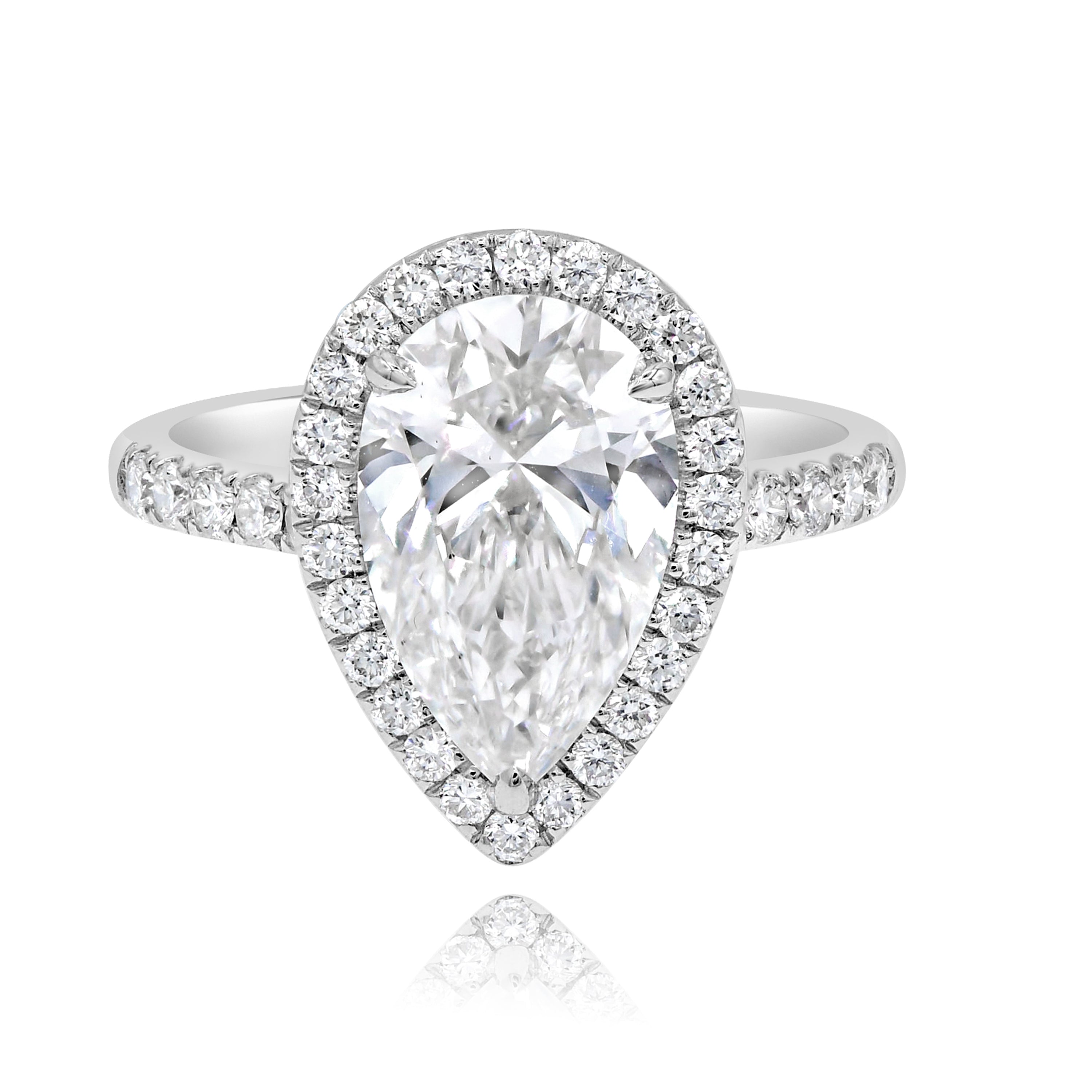 3.84 ct. Lab-Grown Diamond 14K White Gold Pear Halo Cathedral Engagement Ring