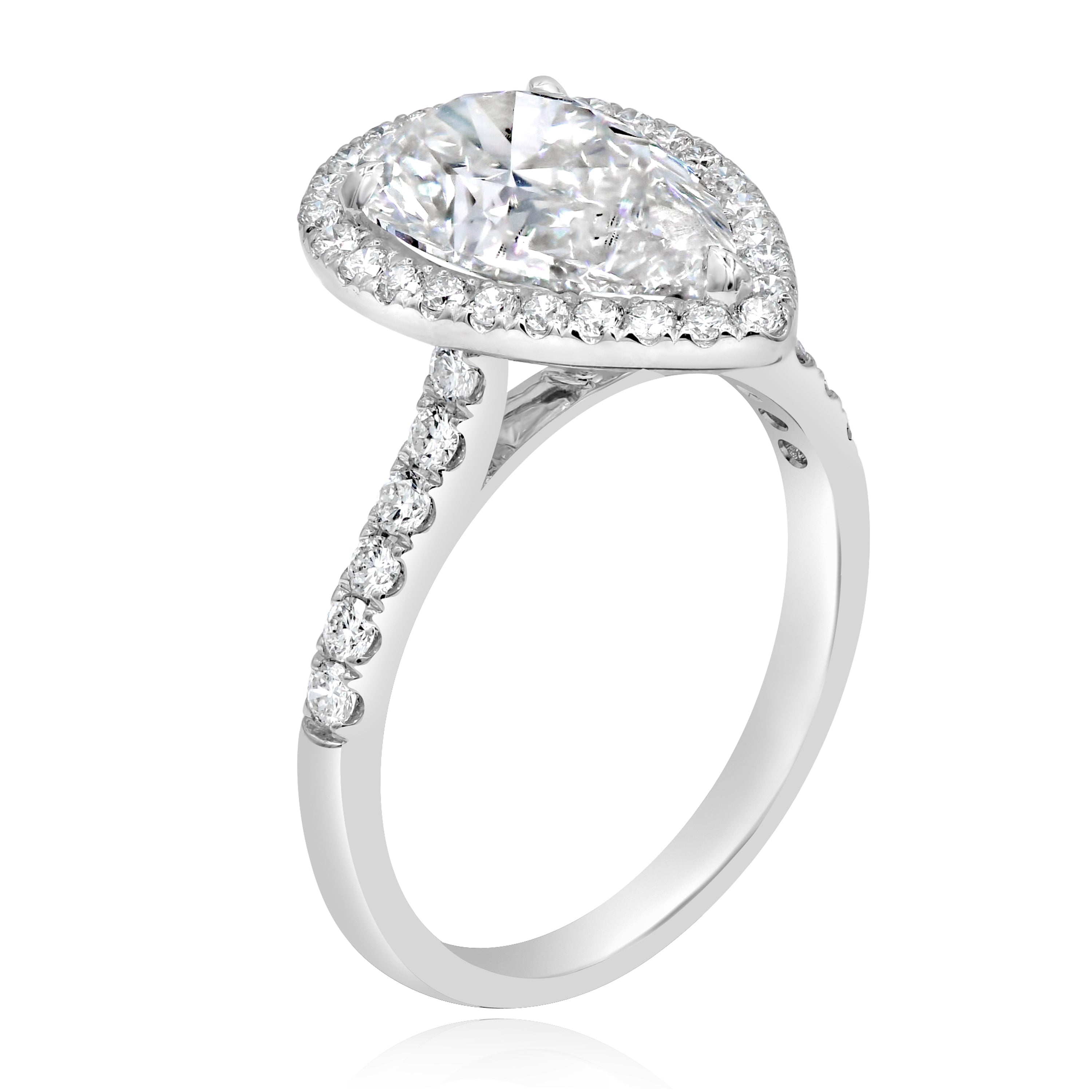 3.84 ct. Lab-Grown Diamond 14K White Gold Pear Halo Cathedral Engagement Ring