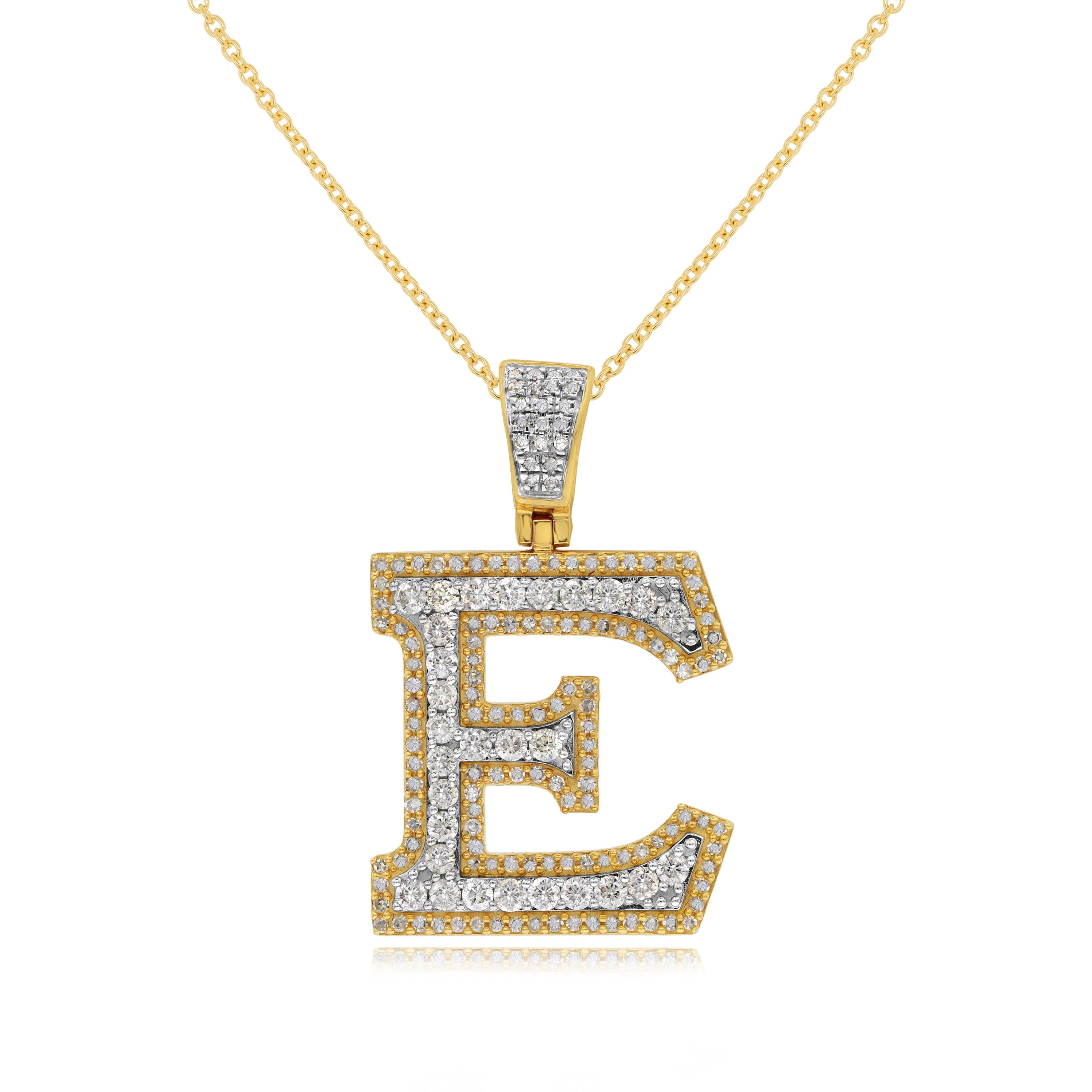 1.05 ct. Diamond 14K Two Tone Gold 'E' Initial Pendant