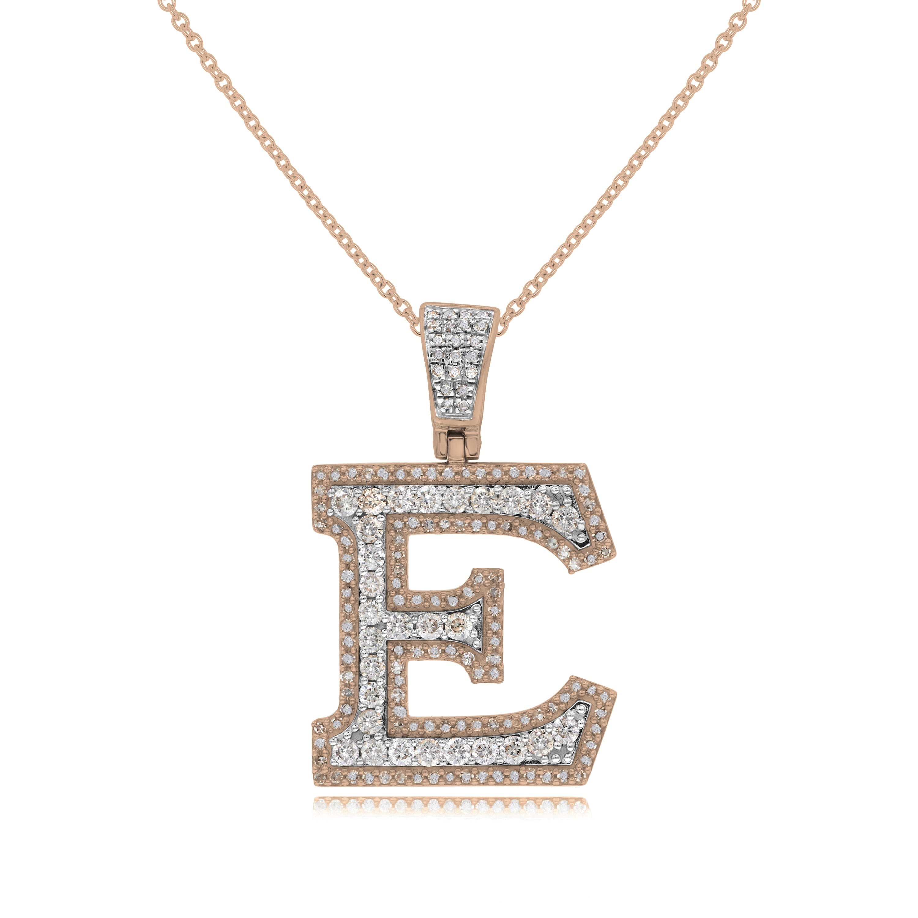 1.05 ct. Diamond 14K Two Tone Gold 'E' 3D Initial Pendant