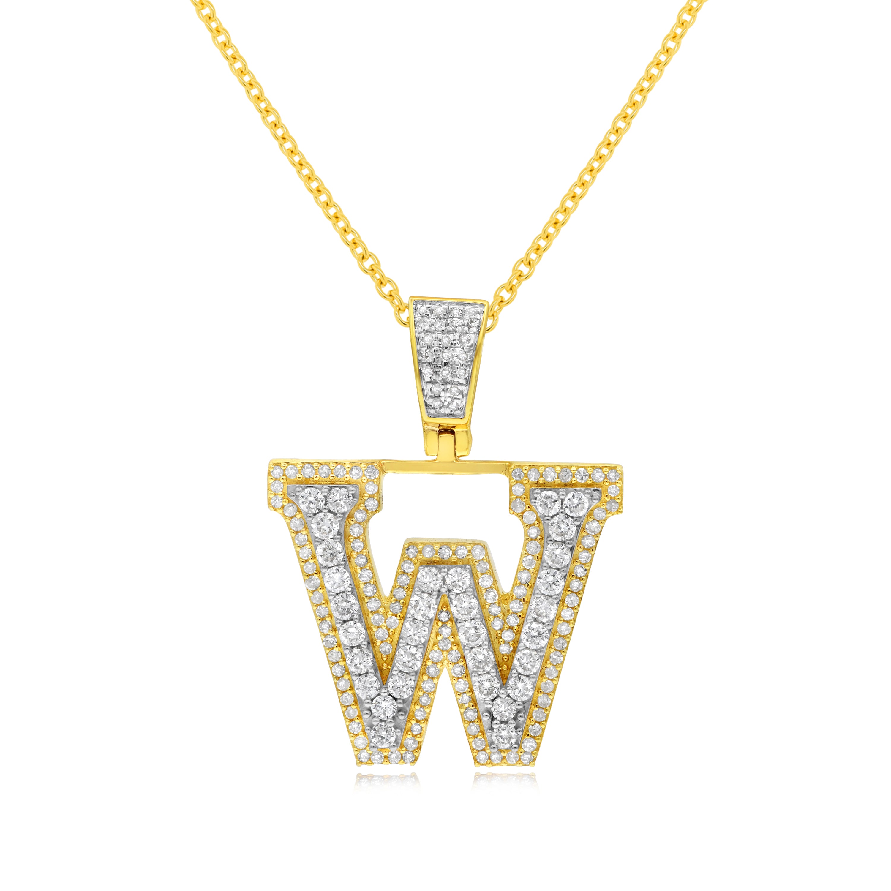 1.08 ct. Diamond 14K Two Tone Gold 'W' Initial Pendant