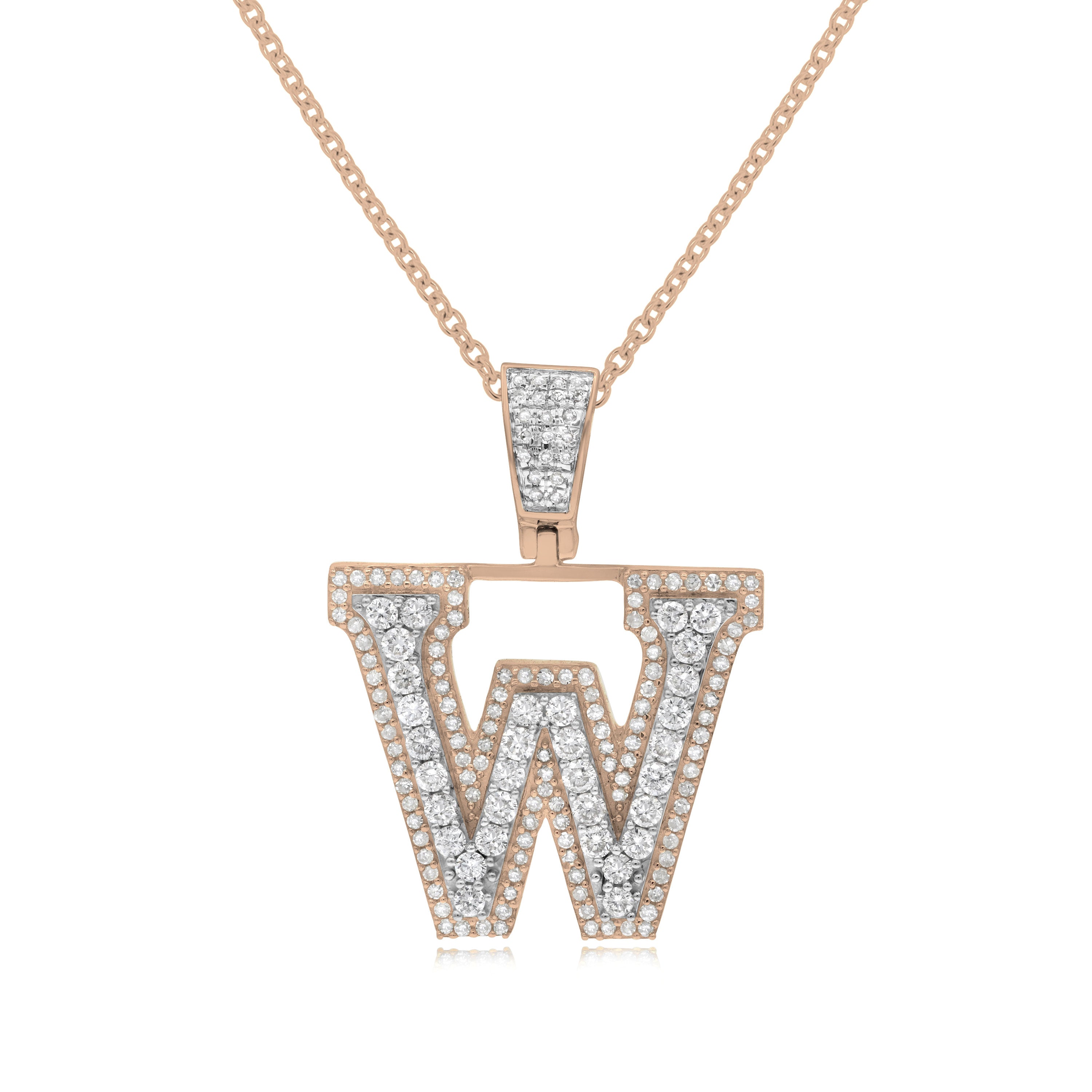 1.10 ct. Diamond 14K Two Tone Gold 'W' Initial Pendant