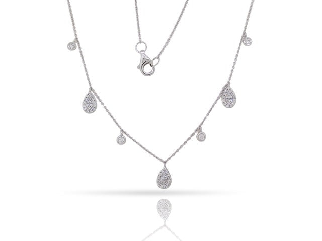 0.21 ct. Diamond 14K White Gold 3D Pave Tear Drop By The Yard Love Necklace 20"