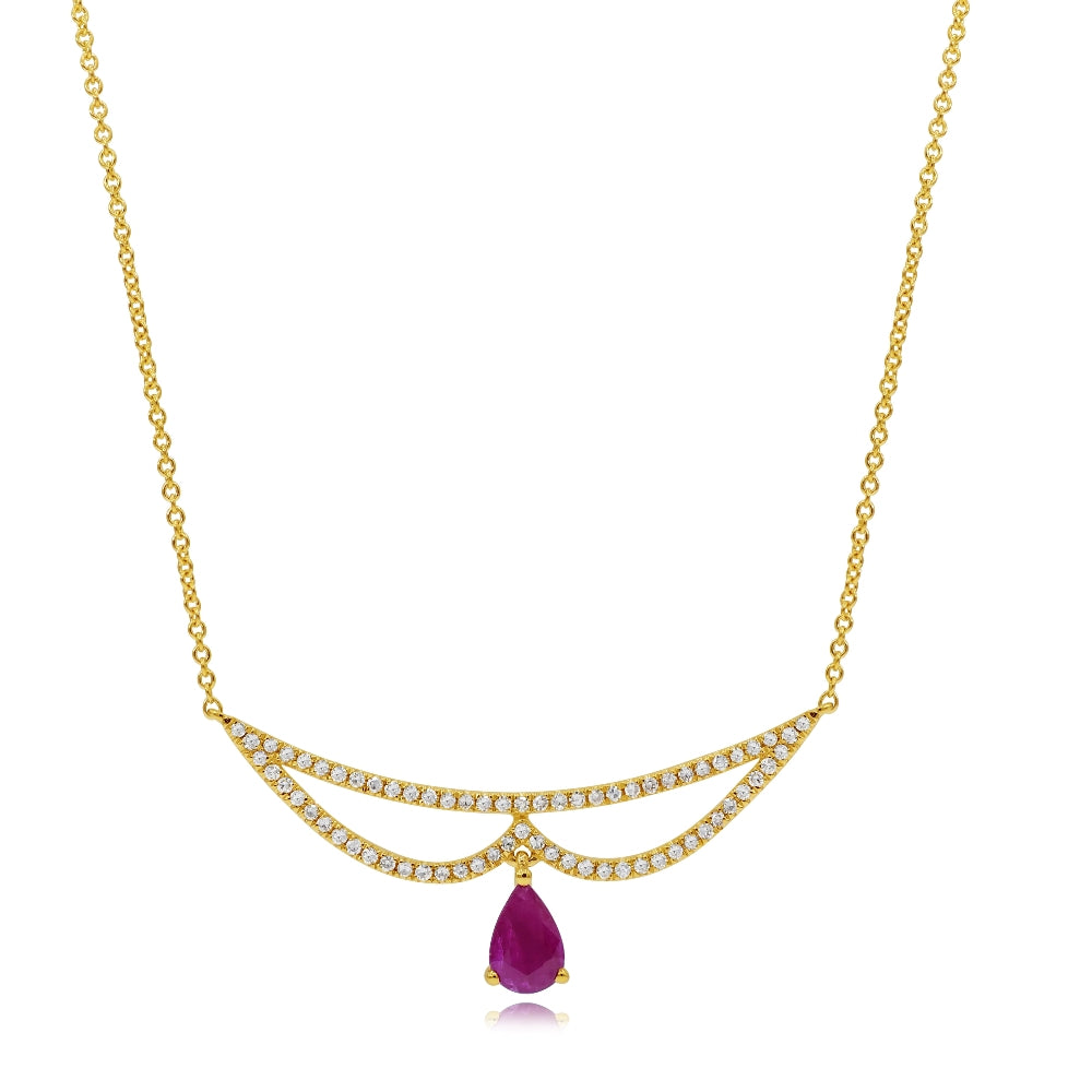 0.45 ct. Ruby & 0.2 ct. Diamond 14K Yellow Gold Chevron Pendant Necklace