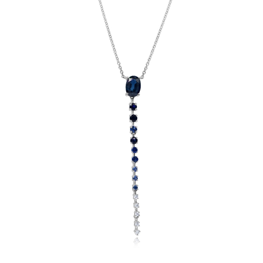 0.85 ct. Sapphire & 0.04 ct. Diamond 14K White Gold Journey Pendant Layering Necklace 18"