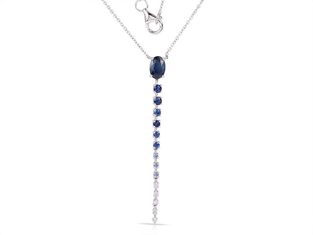 0.85 ct. Sapphire & 0.04 ct. Diamond 14K White Gold Journey Pendant Layering Necklace 18"
