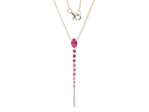 0.84 ct. Ruby & 0.04 ct. Diamond 14K Yellow Gold Journey Pendant Layering Necklace 18"