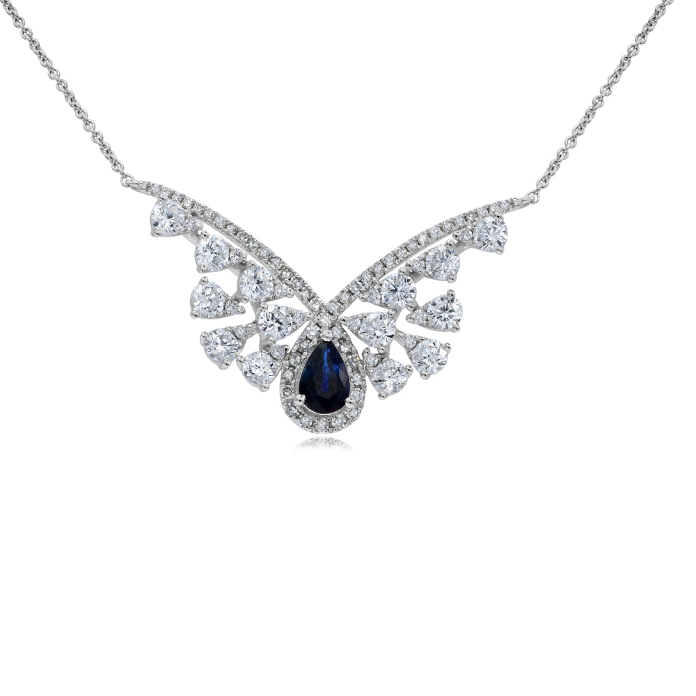 0.44 ct. Sapphire & 1.57 ct. Diamond 14K White Gold Chevron Pendant Necklace