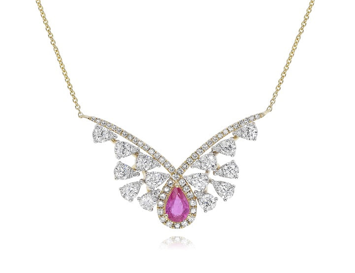 0.46 ct. Sapphire & 1.48 ct. Diamond 14K Yellow Gold Chevron Pendant Necklace