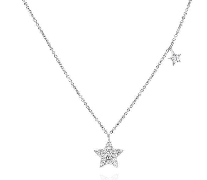 0.16 ct. Diamond 14K White Gold Star Charms Necklace