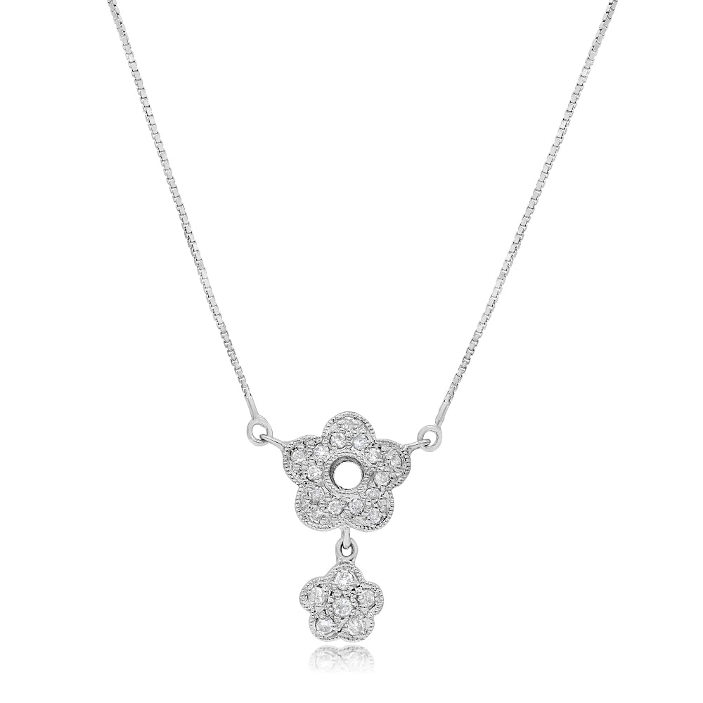 0.2 ct. Diamond 14K White Gold Double Flower Pendant Necklace