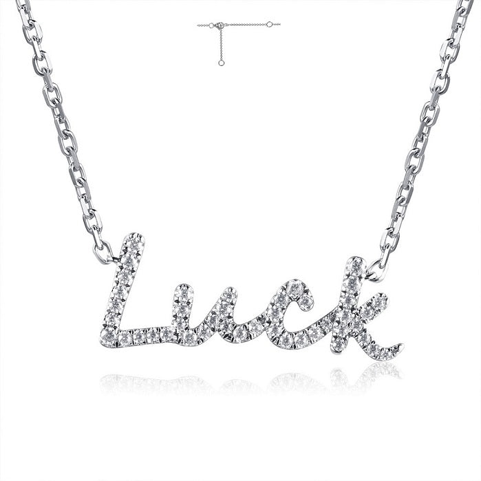 0.17 ct. Diamond 14K White Gold 'LUCK' Necklace 18"