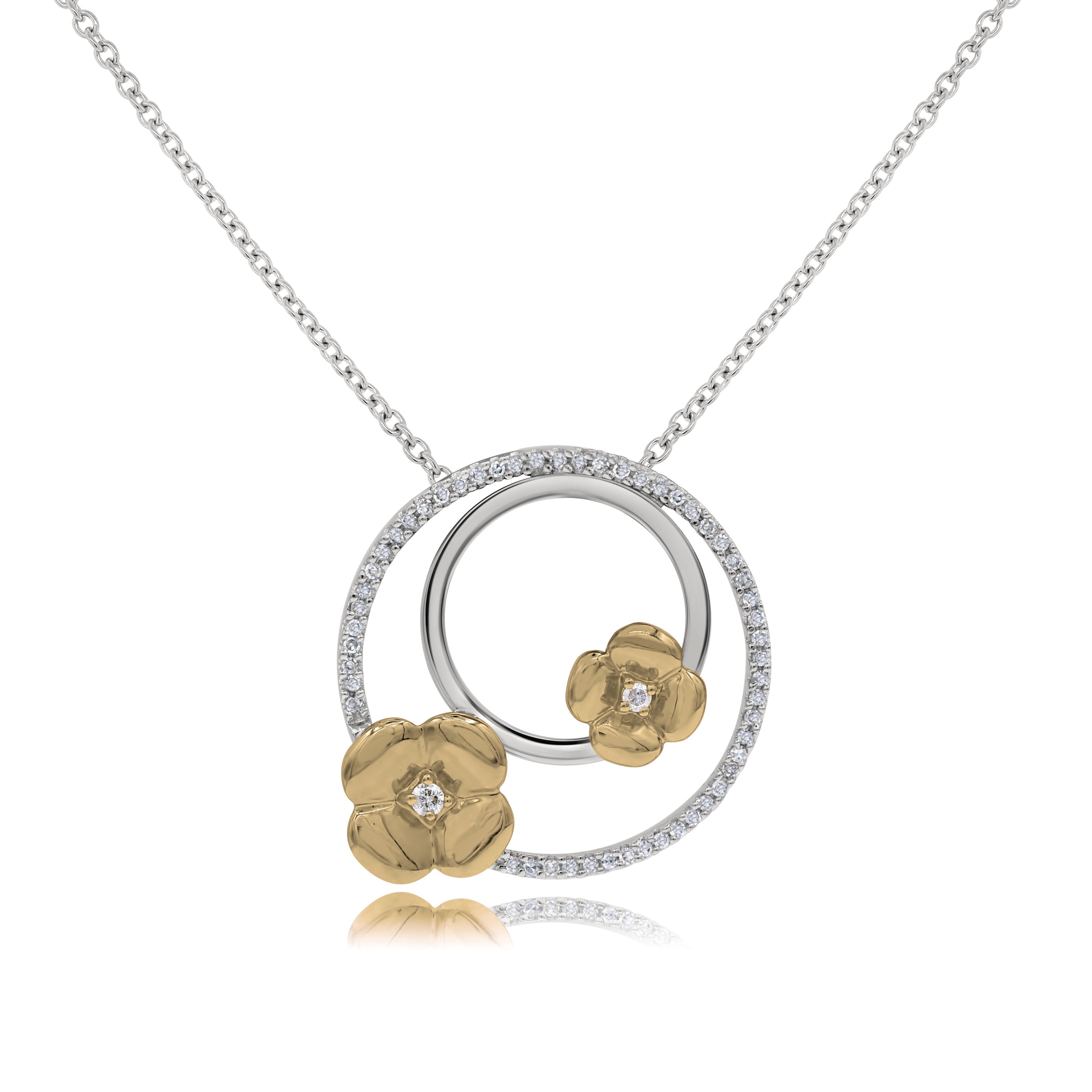 0.25 ct. Diamond 14K Two Tone Gold Flower Pendant