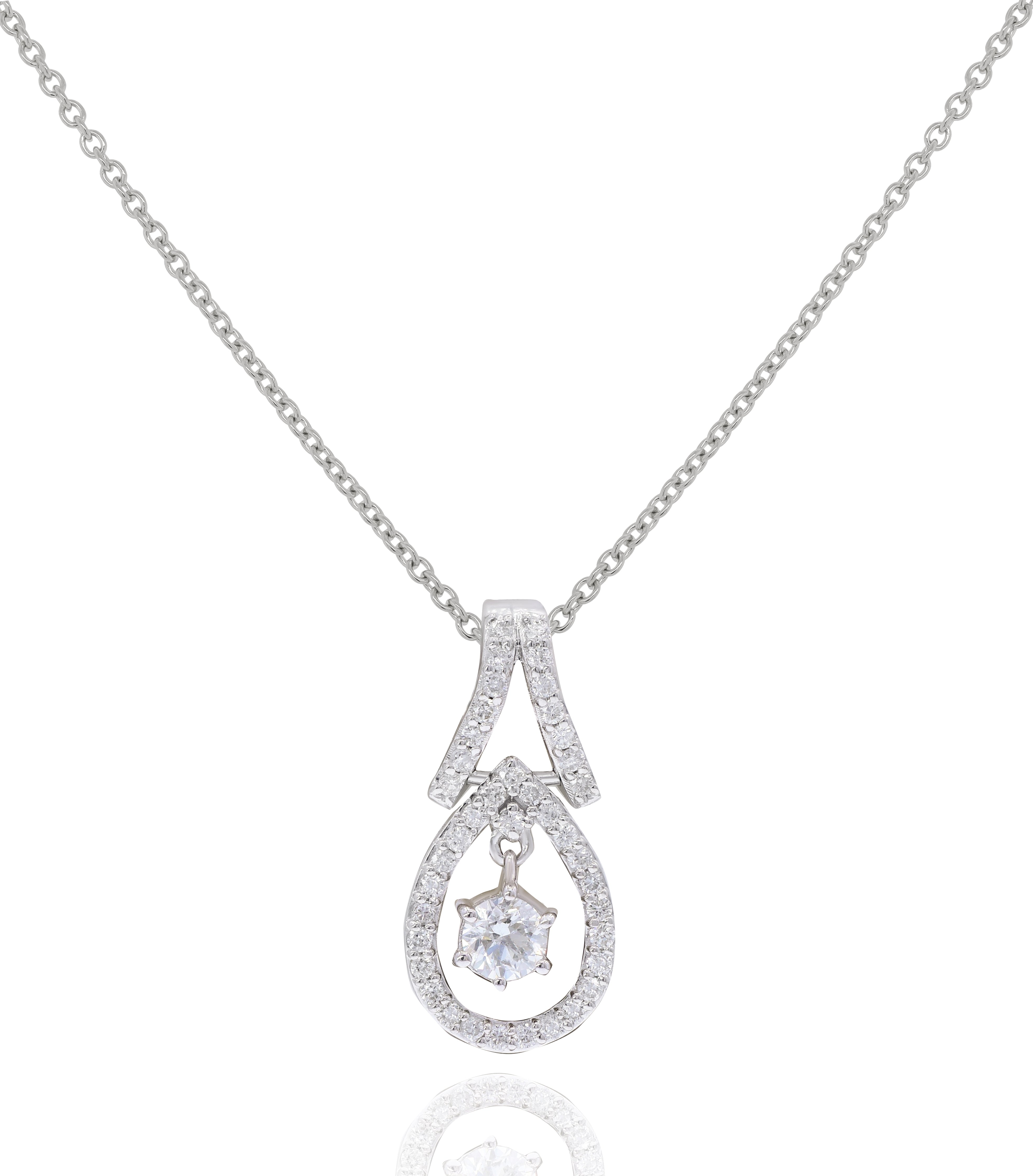 0.5 ct. Diamond 14K White Gold Charm Pendant Free Necklace 18"