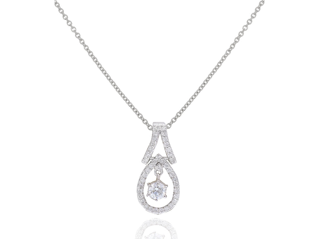 0.51 ct. Diamond 14K White Gold 3D Solitaire Tear Drop Floating Pendant