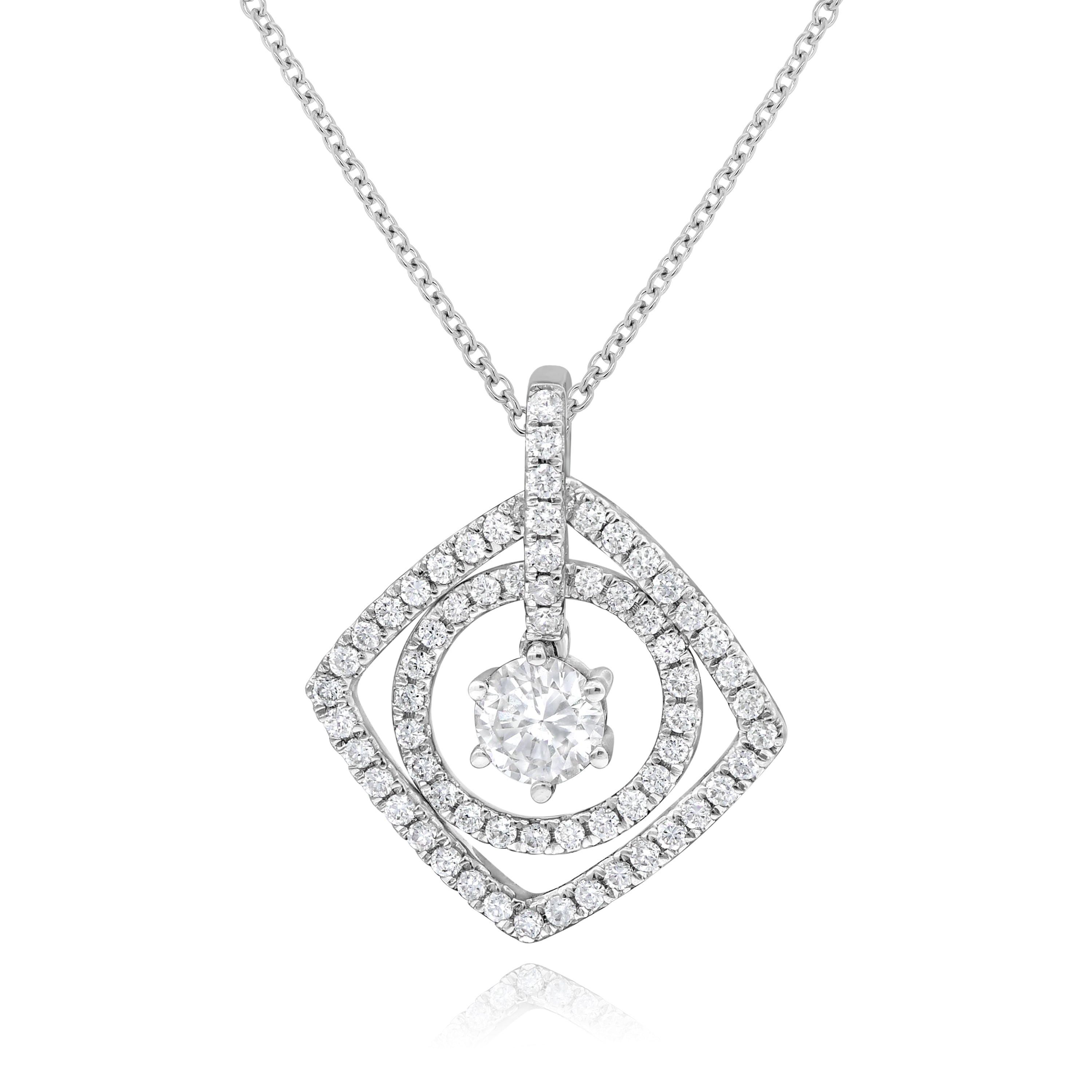0.73 ct. Diamond 14K White Gold Solitaire Charm Pendant Free Necklace